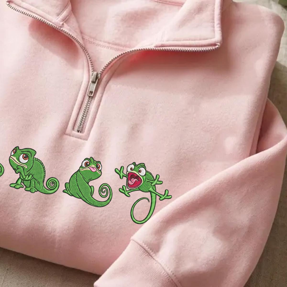 Embroidered Tangled Pascal Shirt, Sweatshirt or Quarterzip Hoodie with Princess Rapunzel Disney Chameleon Y2K Style - photo 14