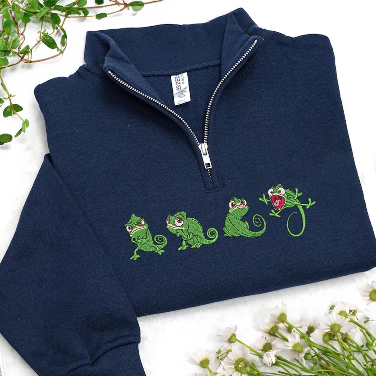 Embroidered Tangled Pascal Shirt, Sweatshirt or Quarterzip Hoodie with Princess Rapunzel Disney Chameleon Y2K Style - photo 15