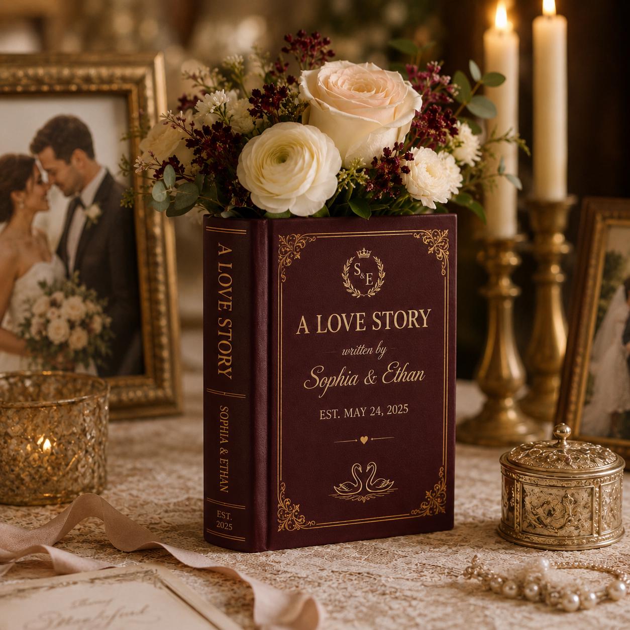 Custom Ceramic Book Vase – Romantic Book Flower Vase and Personalized Anniversary Gift for Couple Wedding Decor Elegant Shelf Accent - photo 2