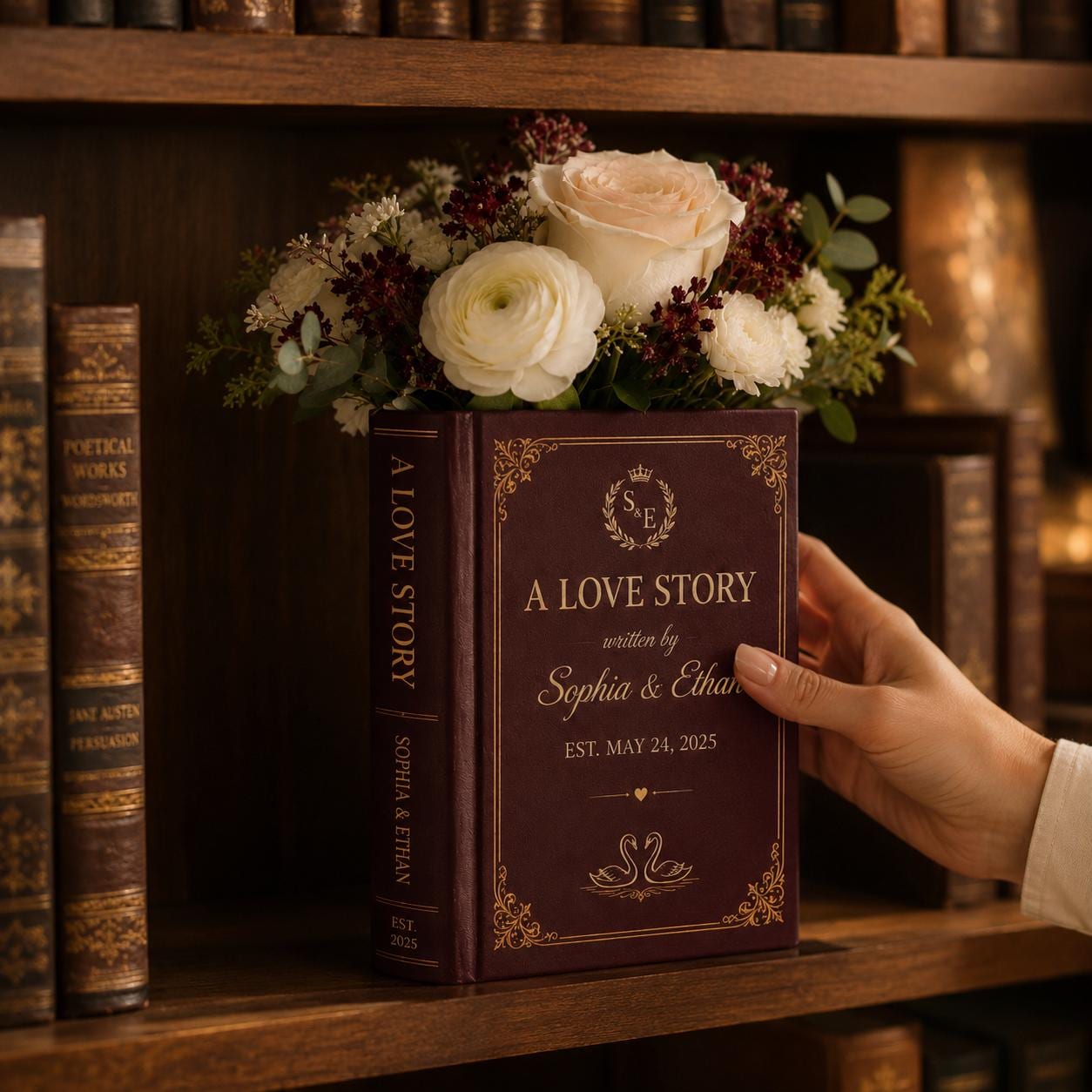 Custom Ceramic Book Vase – Romantic Book Flower Vase and Personalized Anniversary Gift for Couple Wedding Decor Elegant Shelf Accent - photo 3