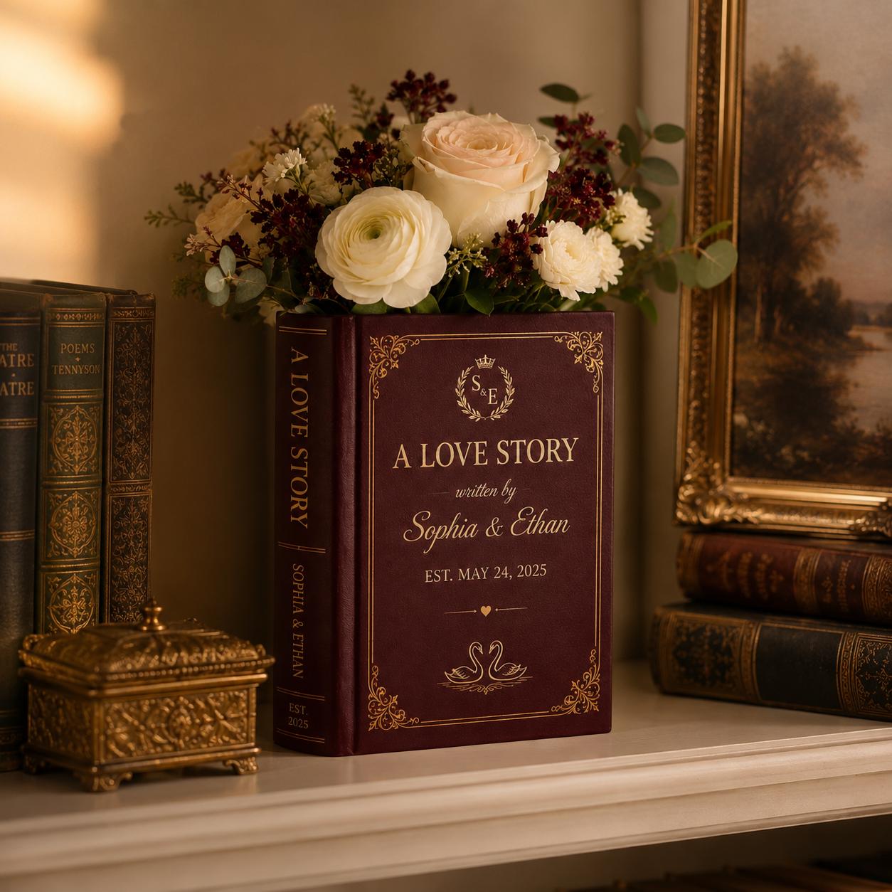 Custom Ceramic Book Vase – Romantic Book Flower Vase and Personalized Anniversary Gift for Couple Wedding Decor Elegant Shelf Accent - photo 6