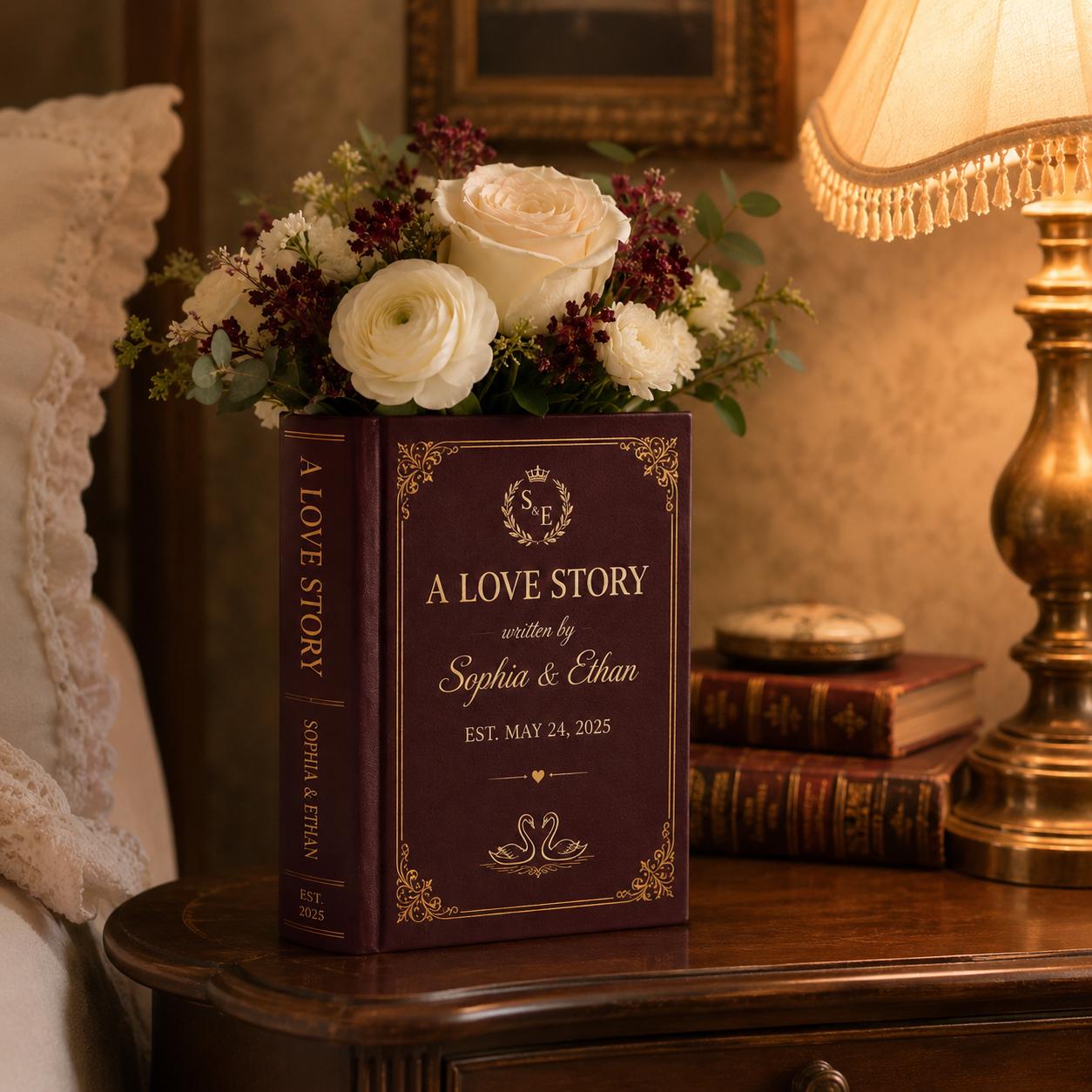 Custom Ceramic Book Vase – Romantic Book Flower Vase and Personalized Anniversary Gift for Couple Wedding Decor Elegant Shelf Accent - photo 8