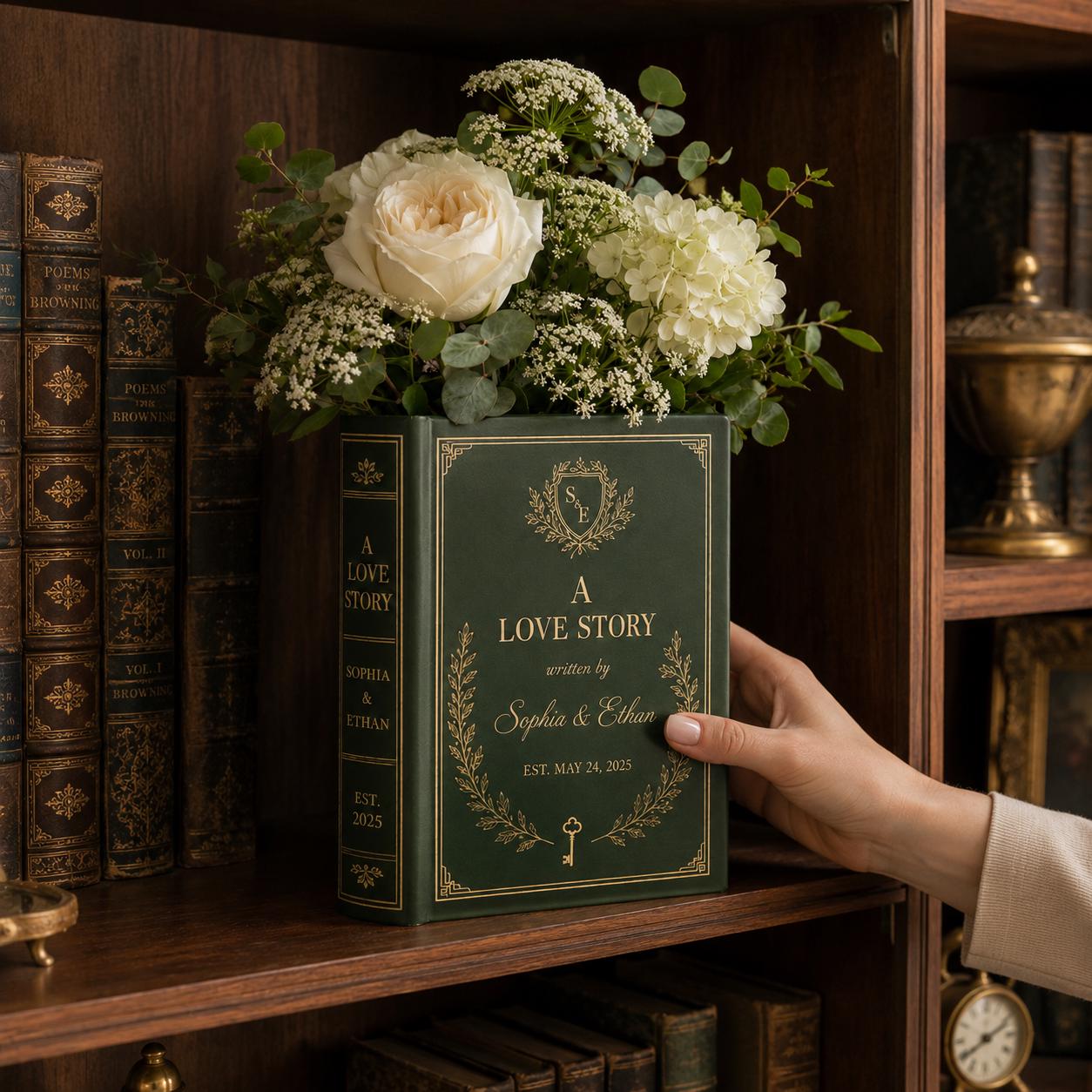 Personalized Ceramic Love Story Book Flower Vase – Elegant Shelf Decor And Romantic Wedding Anniversary Gift For Couple - photo 2