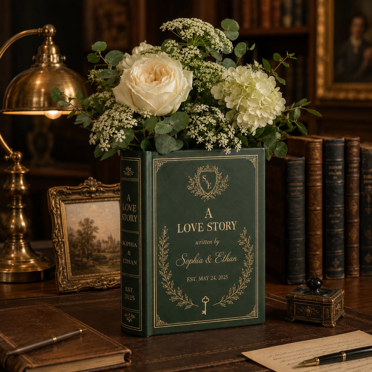 Personalized Ceramic Love Story Book Flower Vase – Elegant Shelf Decor And Romantic Wedding Anniversary Gift For Couple - photo 6