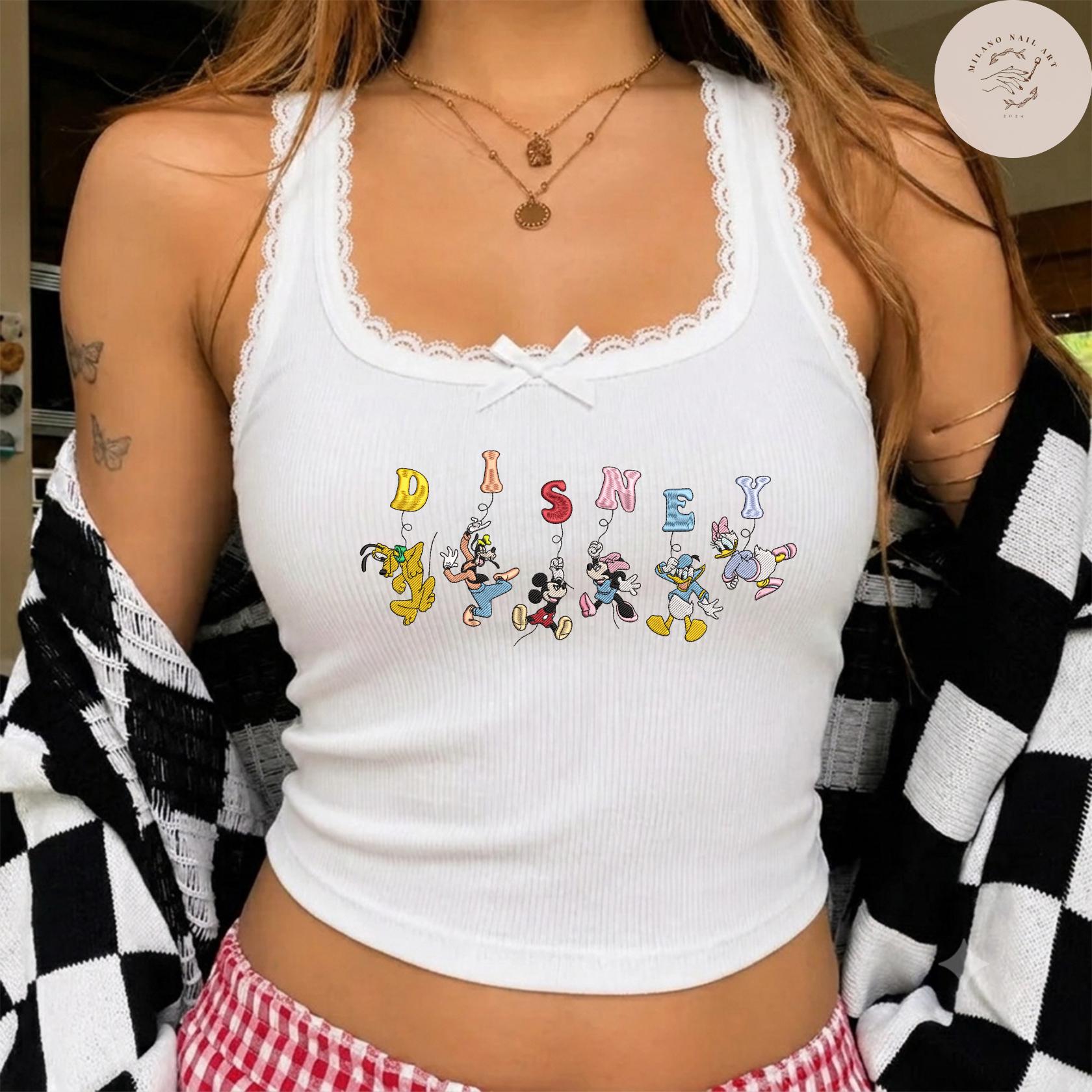 Embroidered Disney Mickey and Friends Balloon Lace Trim Tank Top Baby Tee With Minnie and Daisy for WDW Disneyland Vacation - photo 3