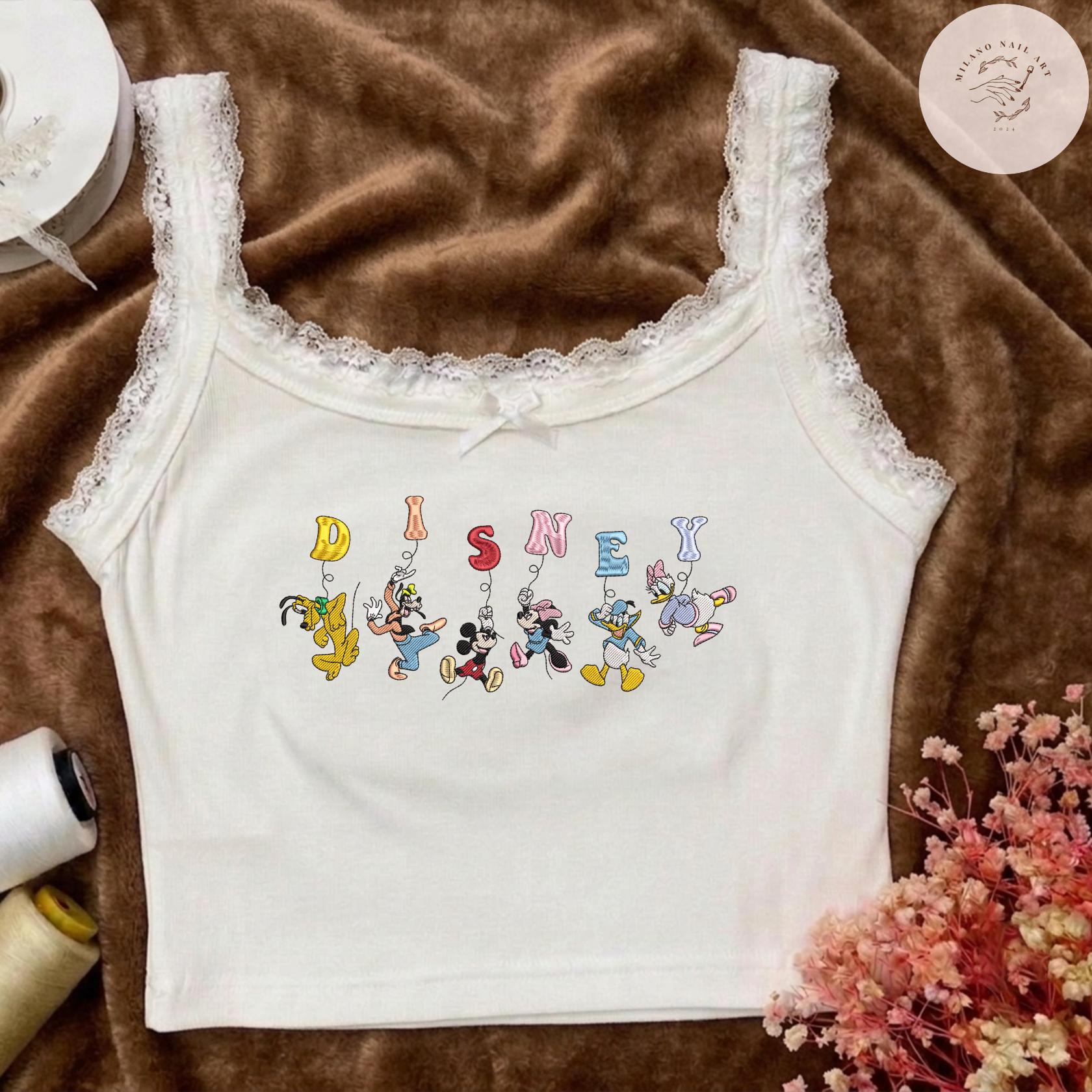 Embroidered Disney Mickey and Friends Balloon Lace Trim Tank Top Baby Tee With Minnie and Daisy for WDW Disneyland Vacation - photo 6