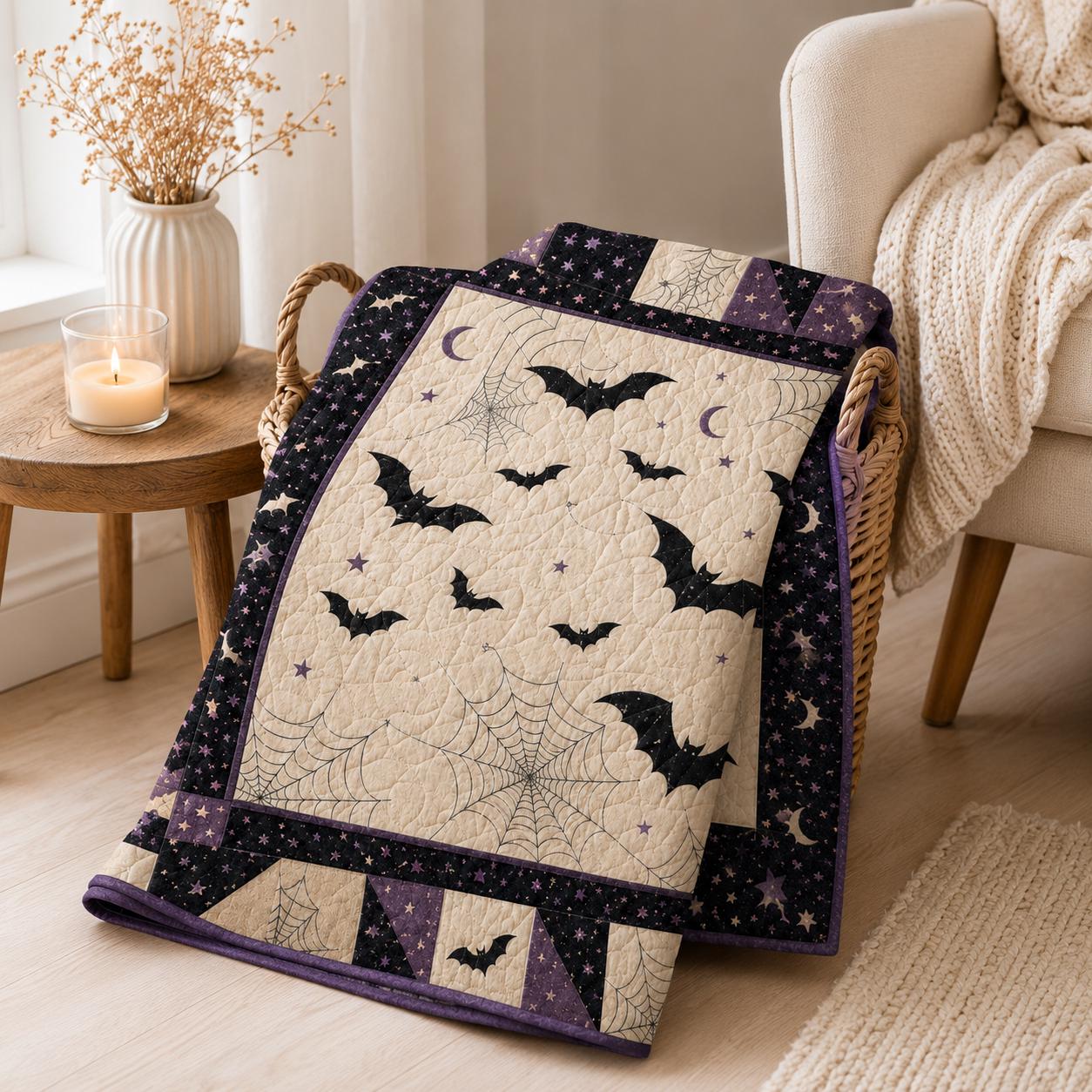 Vintage Halloween Quilted Style Blanket – Ghost Bat Pumpkin Patchwork Throw for Floral Cottagecore Bedding Cozy Autumn Farmhouse Decor Gift - photo 2
