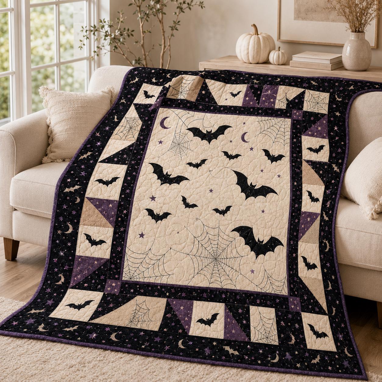 Vintage Halloween Quilted Style Blanket – Ghost Bat Pumpkin Patchwork Throw for Floral Cottagecore Bedding Cozy Autumn Farmhouse Decor Gift - photo 3