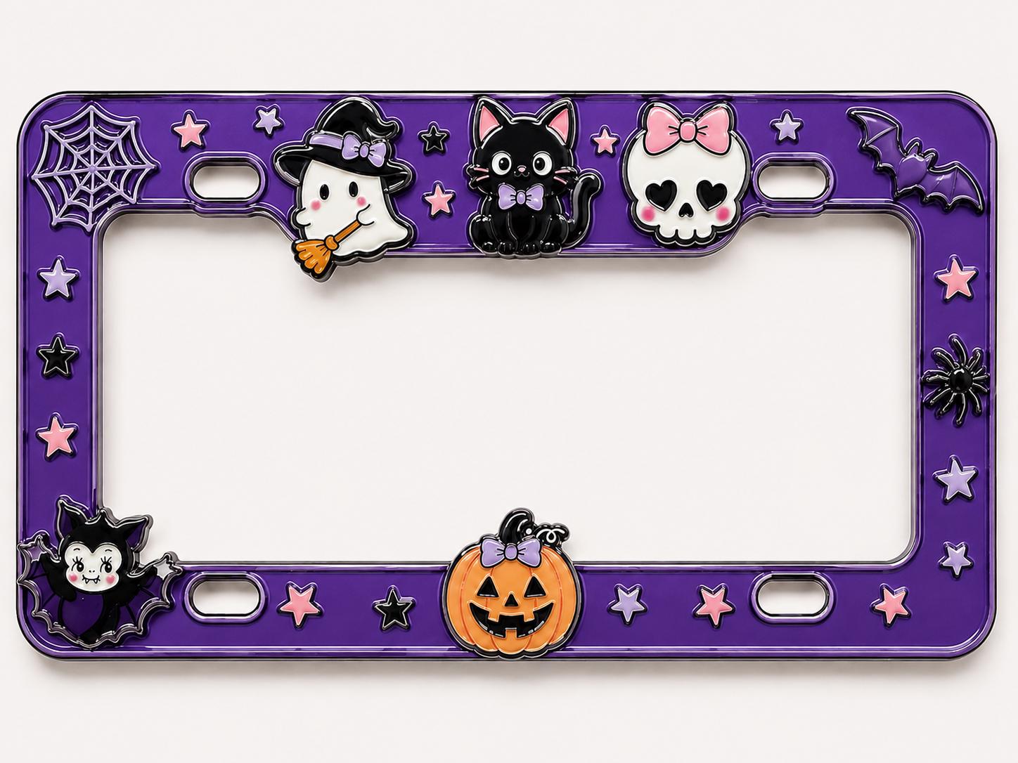 Cute Spooky Halloween License Plate Frame – Pink Skull Pumpkin, Ghost and Black Cat Car Tag Auto Decor Accessory Gift - photo 2