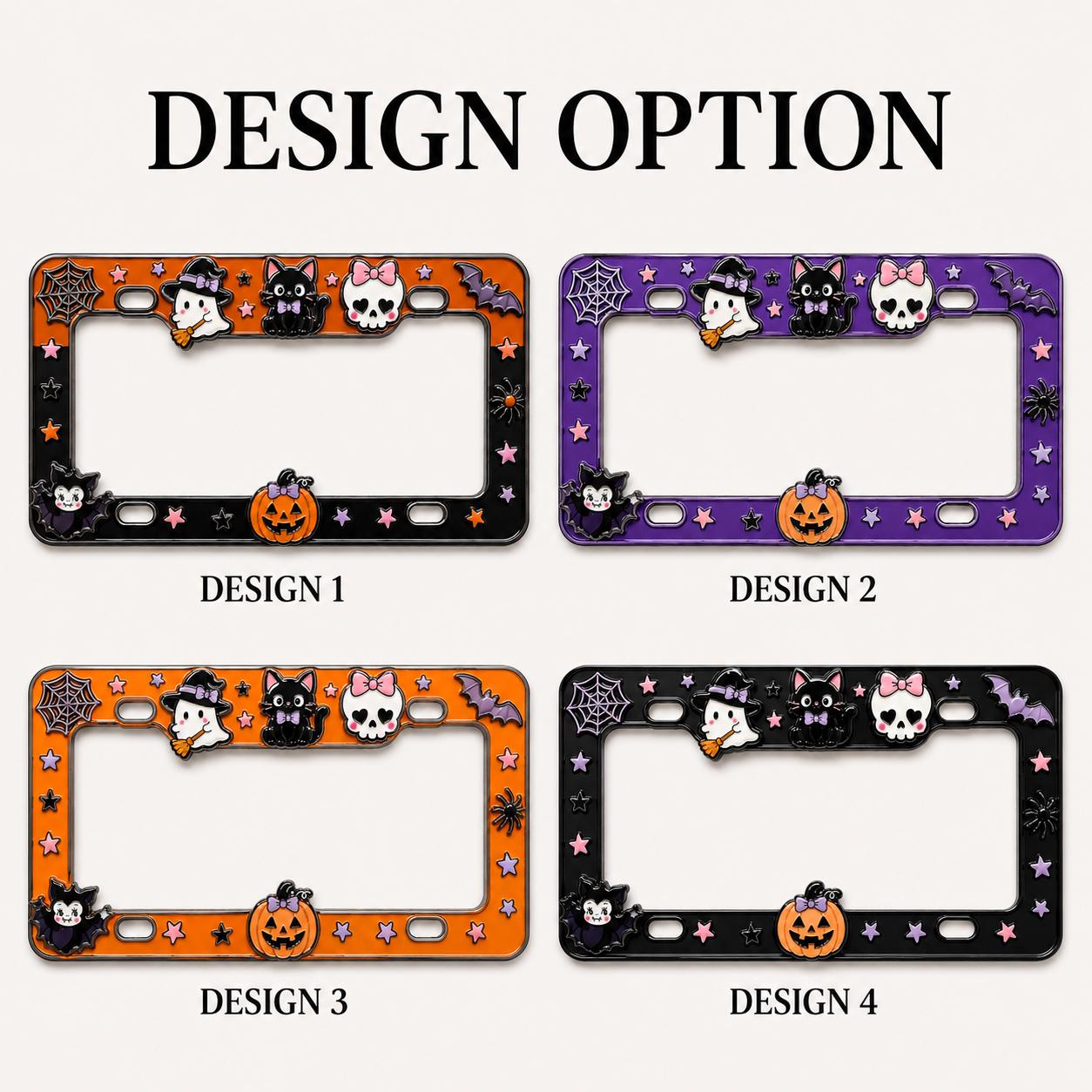 Cute Spooky Halloween License Plate Frame – Pink Skull Pumpkin, Ghost and Black Cat Car Tag Auto Decor Accessory Gift - photo 4