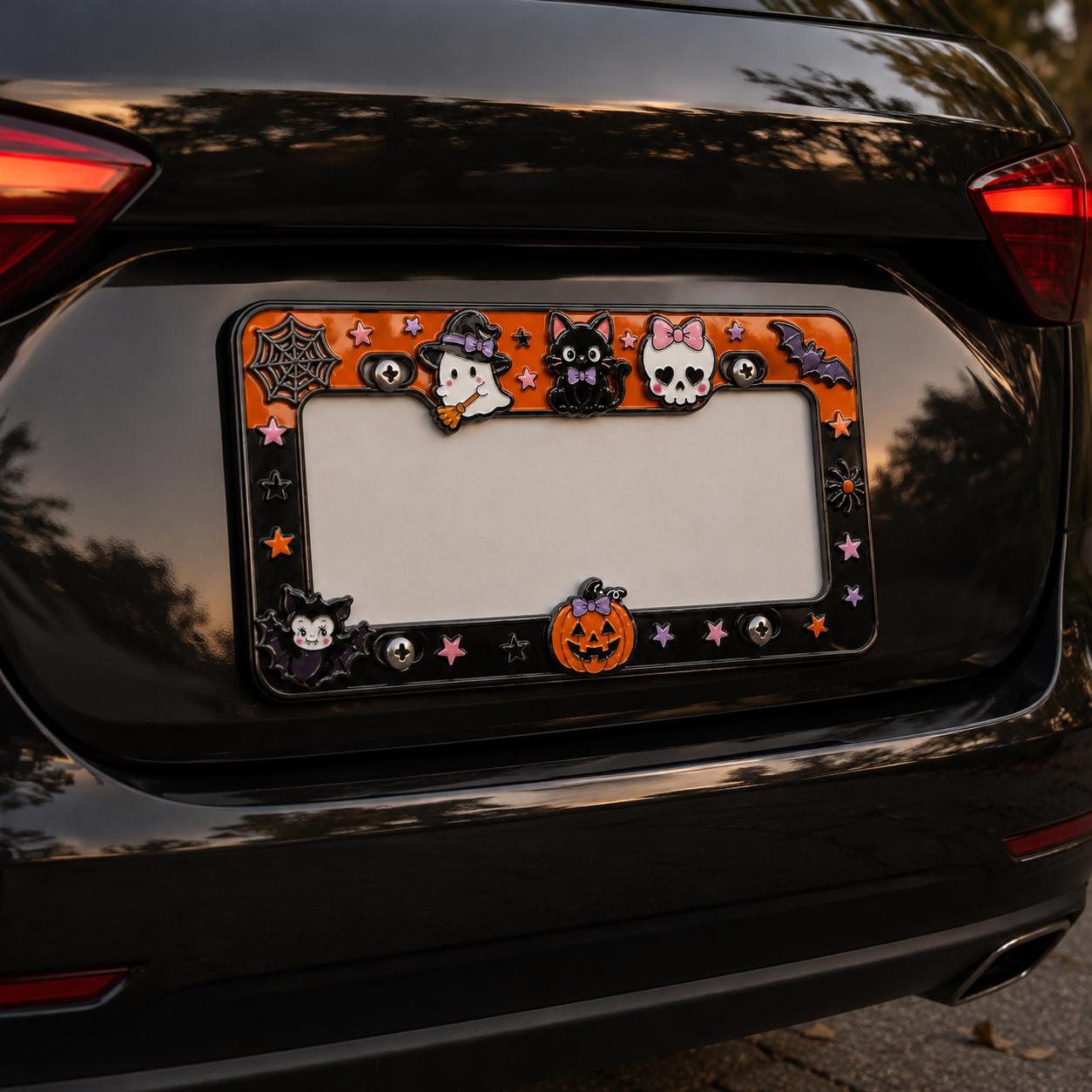 Cute Spooky Halloween License Plate Frame – Pink Skull Pumpkin, Ghost and Black Cat Car Tag Auto Decor Accessory Gift - photo 5