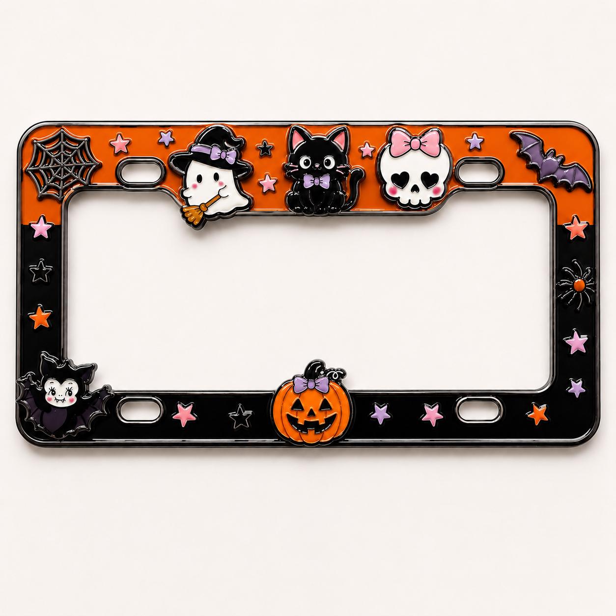 Cute Spooky Halloween License Plate Frame – Pink Skull Pumpkin, Ghost and Black Cat Car Tag Auto Decor Accessory Gift - photo 6