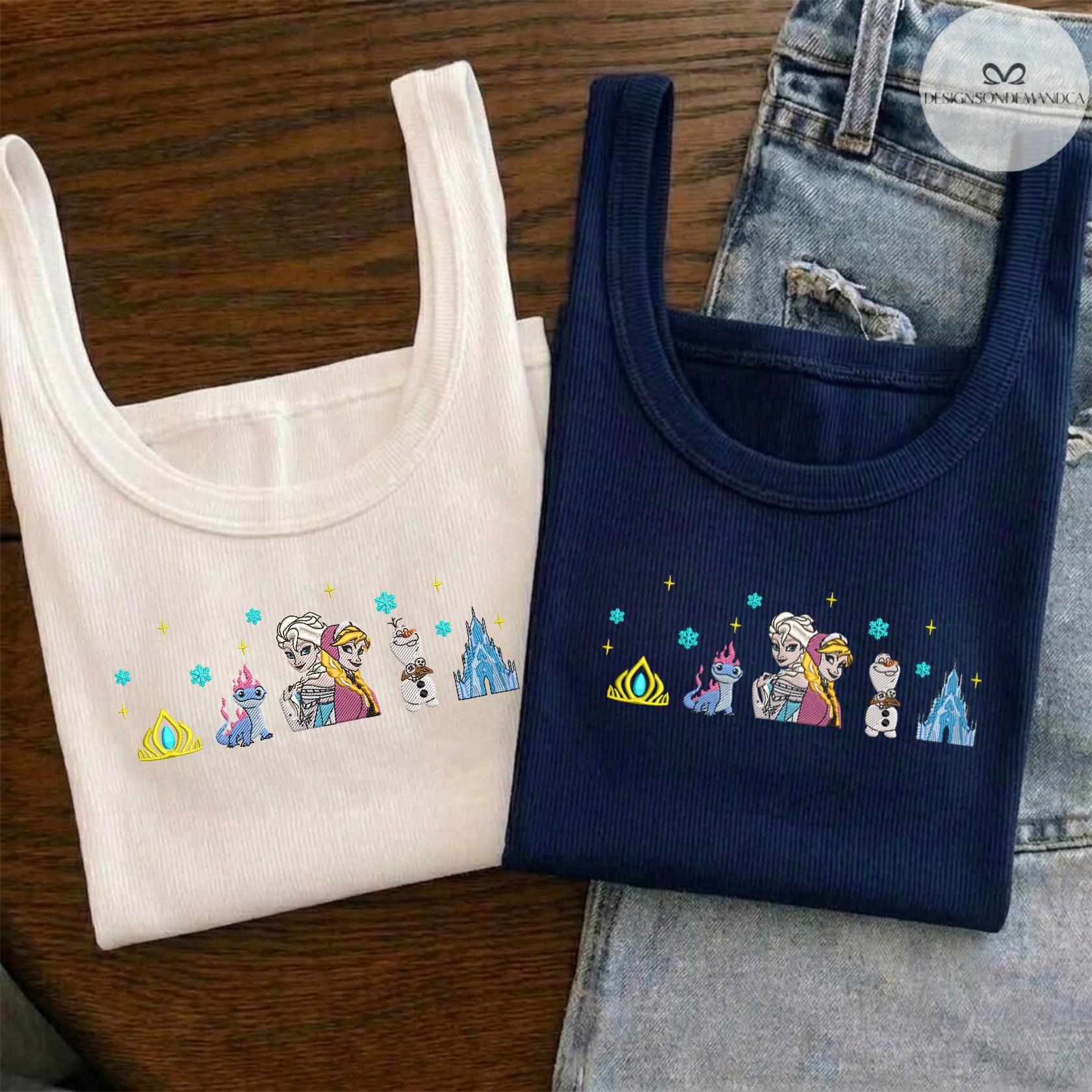 Embroidered Disney Frozen Princess Elsa Anna and Olaf Shirt With Lace Trim Tank Top Baby Tee for WDW Disneyland Trip - photo 4