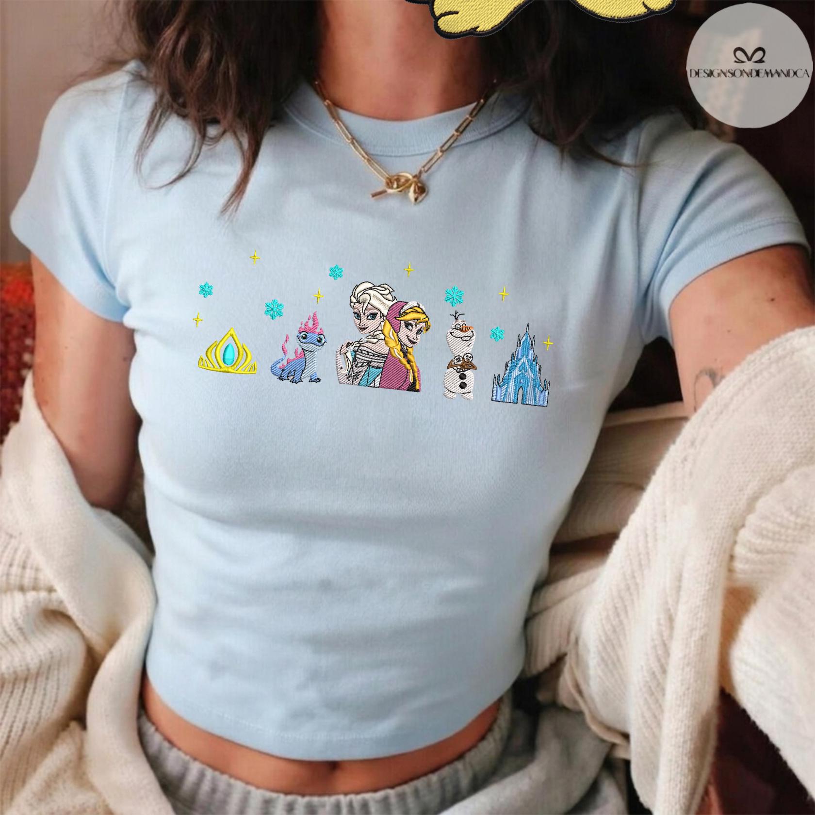 Embroidered Disney Frozen Princess Elsa Anna and Olaf Shirt With Lace Trim Tank Top Baby Tee for WDW Disneyland Trip - photo 7