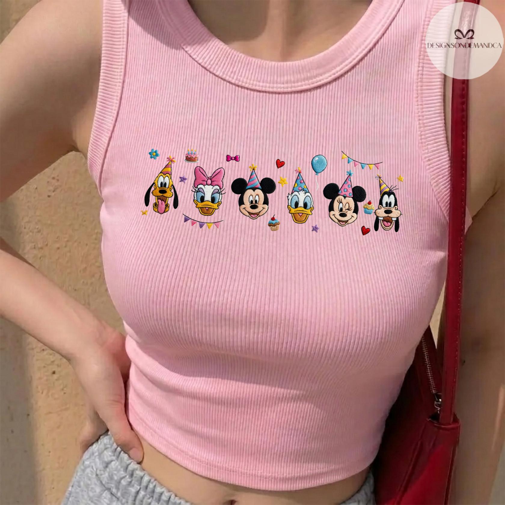 Embroidered Mickey and Friends Birthday Shirt With Coquette Lace Trim Tank Top Baby Tee for Disney WDW Disneyland Trip Gift - photo 2