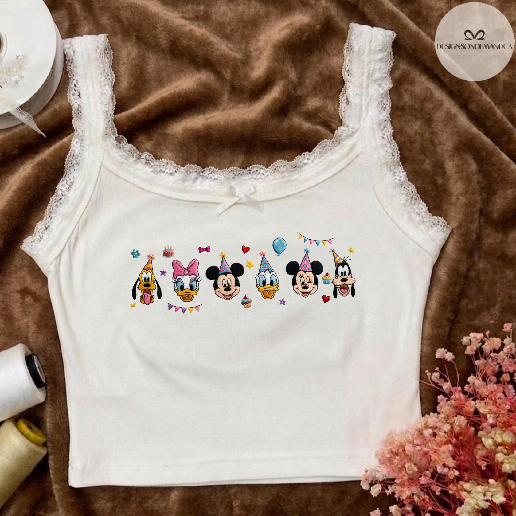 Embroidered Mickey and Friends Birthday Shirt With Coquette Lace Trim Tank Top Baby Tee for Disney WDW Disneyland Trip Gift - photo 7