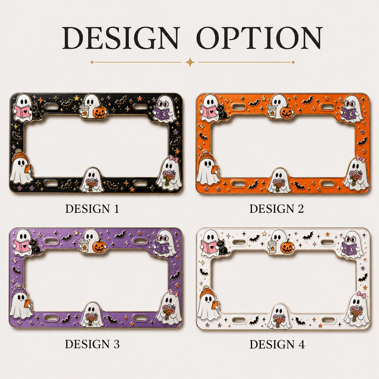 Cute Spooky Halloween License Plate Frame – Ghost, Black Cat and Pumpkin Skull Bat Car Tag Auto Decor Accessory Gift - photo 3