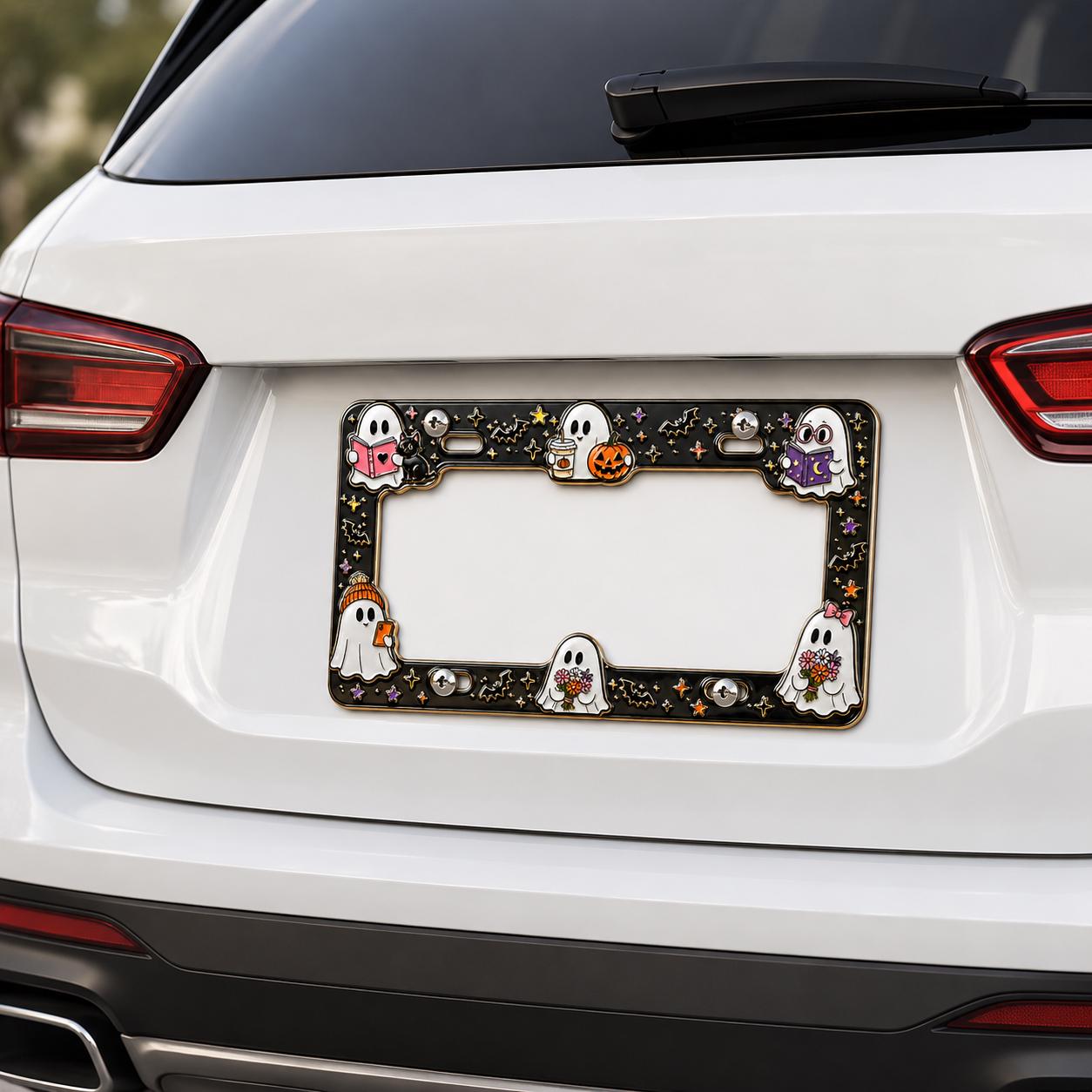 Cute Spooky Halloween License Plate Frame – Ghost, Black Cat and Pumpkin Skull Bat Car Tag Auto Decor Accessory Gift - photo 4