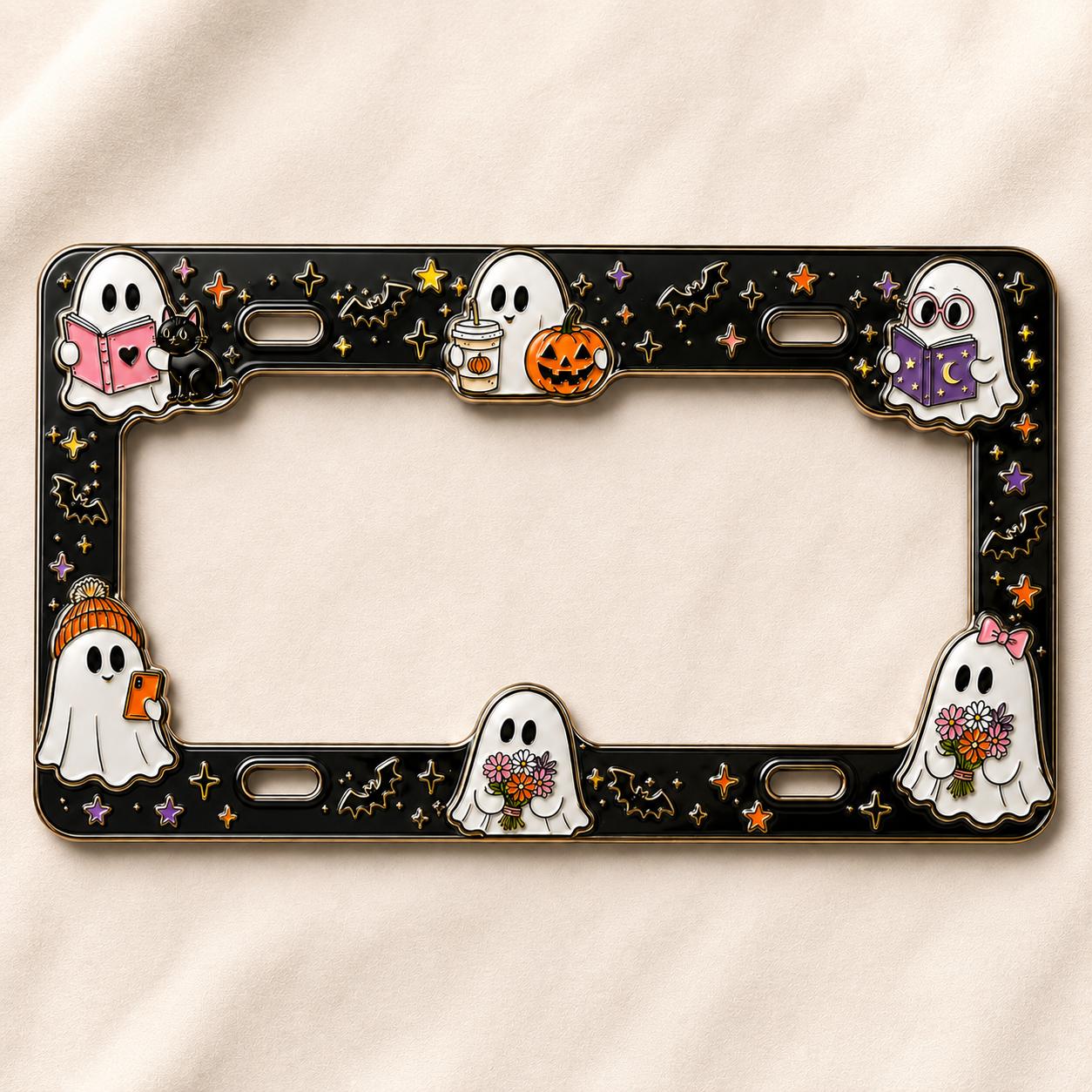 Cute Spooky Halloween License Plate Frame – Ghost, Black Cat and Pumpkin Skull Bat Car Tag Auto Decor Accessory Gift - photo 5