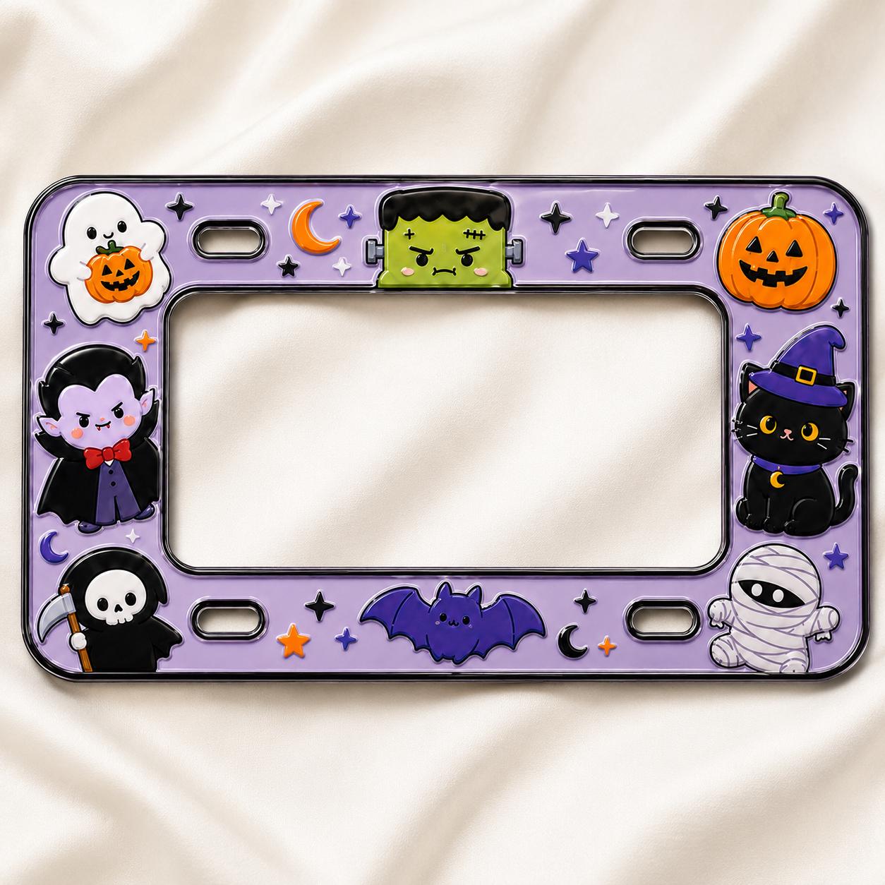 Cute Spooky Halloween License Plate Frame – Vampire, Black Cat and Pumpkin Bat Mummy Car Tag Auto Decor Accessory Gift - photo 6