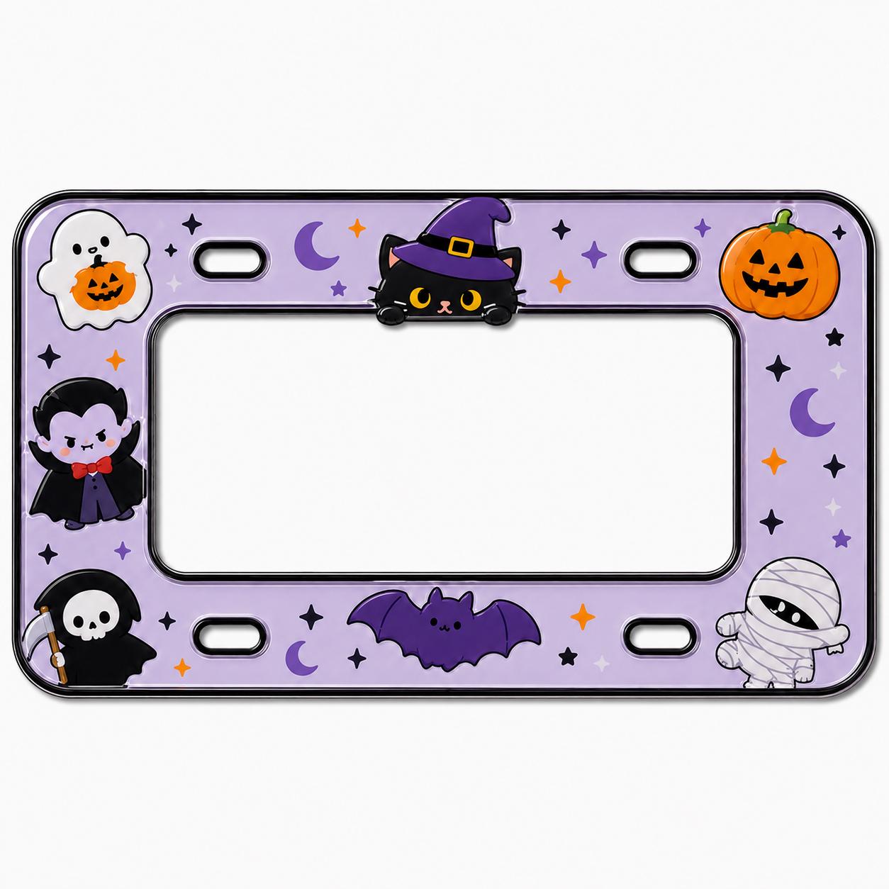 Cute Spooky Halloween License Plate Frame – Vampire, Black Cat and Pumpkin Bat Mummy Car Tag Auto Decor Accessory Gift - photo 9