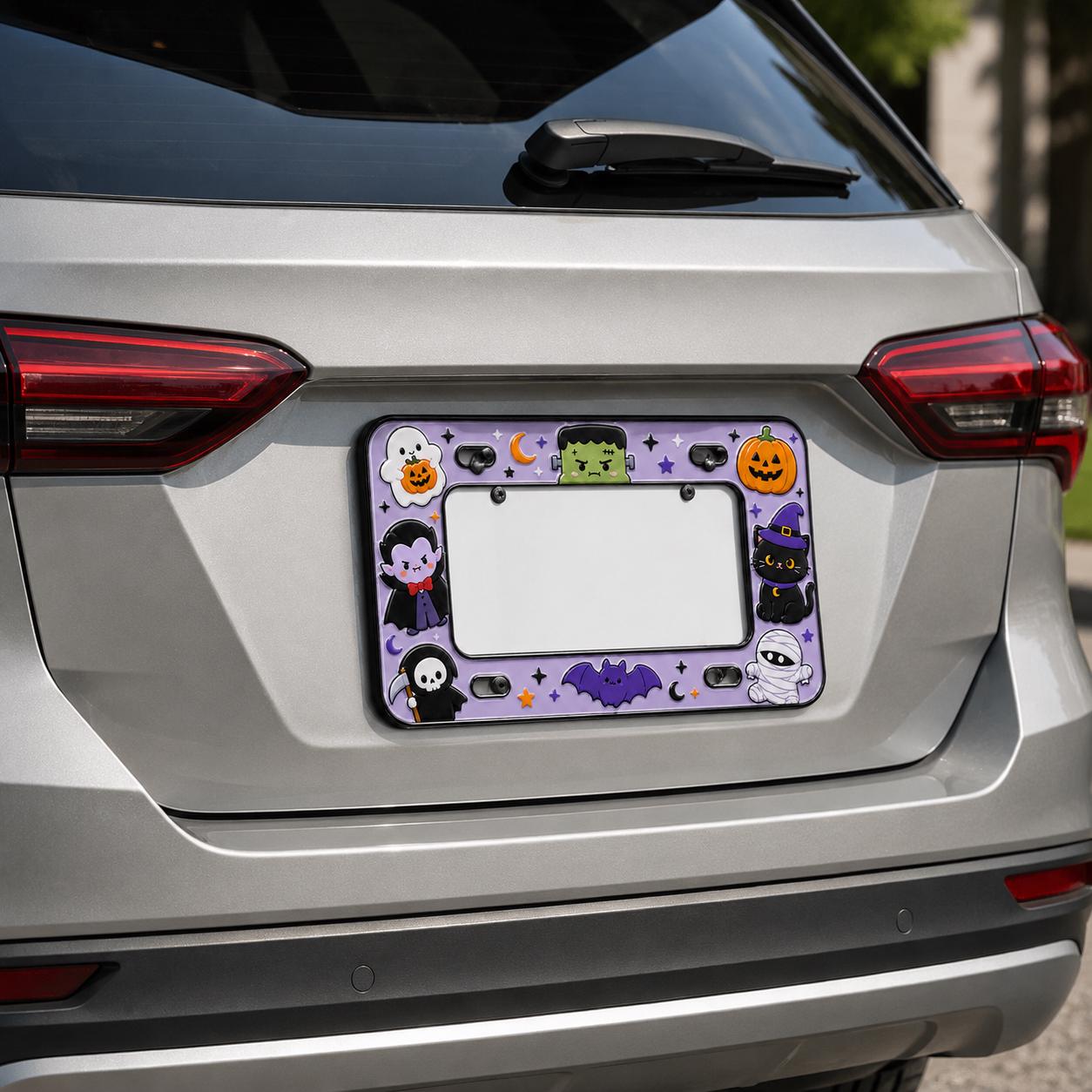 Cute Spooky Halloween License Plate Frame – Vampire, Black Cat and Pumpkin Bat Mummy Car Tag Auto Decor Accessory Gift - photo 10