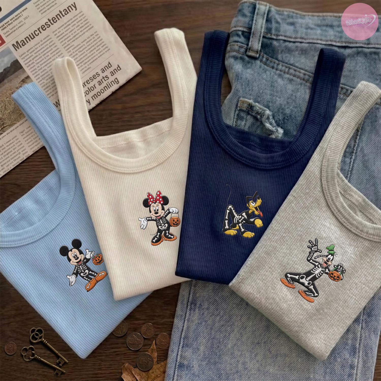 Embroidered All Disney Characters Halloween Baby Tee Crop Lace Trim Tank Top for WDW Disneyland Girls Trip Spooky Season