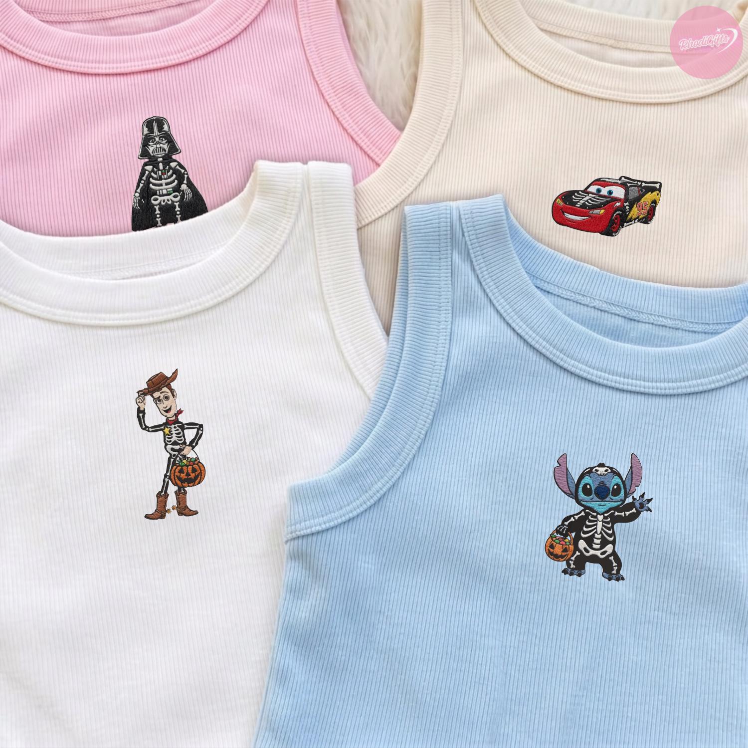 Embroidered All Disney Characters Halloween Baby Tee Crop Lace Trim Tank Top for WDW Disneyland Girls Trip Spooky Season - photo 2