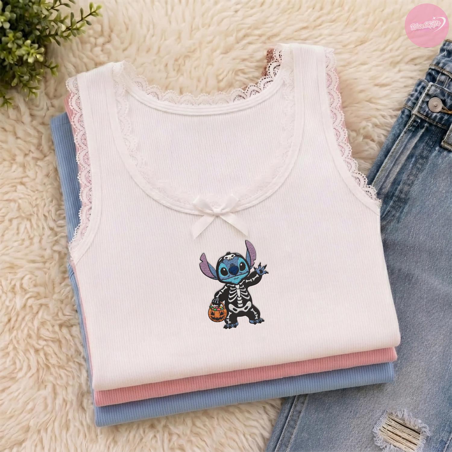 Embroidered All Disney Characters Halloween Baby Tee Crop Lace Trim Tank Top for WDW Disneyland Girls Trip Spooky Season - photo 4