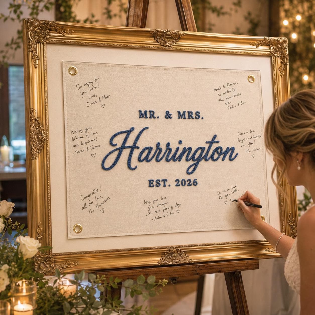 Custom Embroidered Wedding Pennant Flag – Personalized Last Name Keepsake And Guest Book Alternative For Bridal Shower Gift Decor