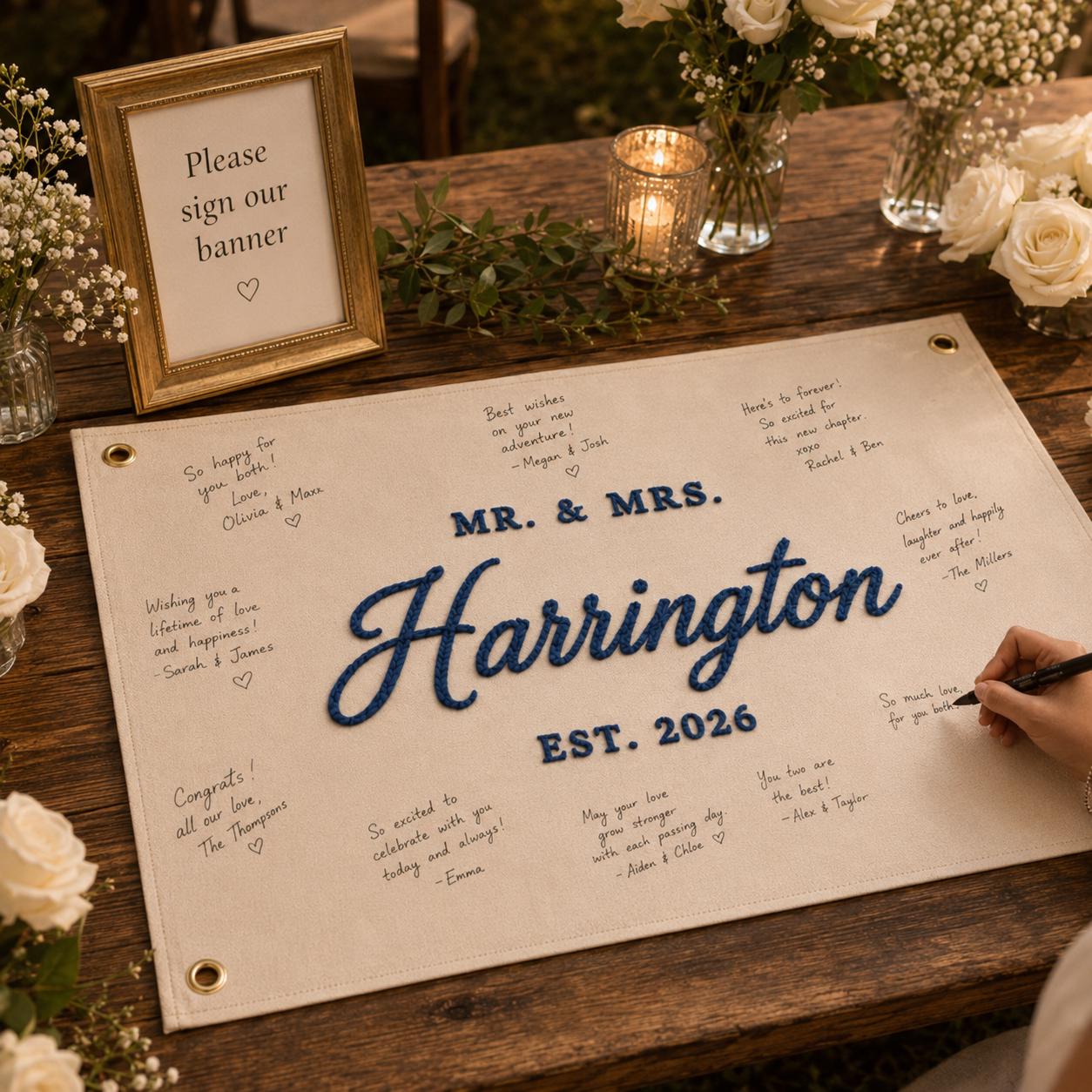 Custom Embroidered Wedding Pennant Flag – Personalized Last Name Keepsake And Guest Book Alternative For Bridal Shower Gift Decor - photo 2