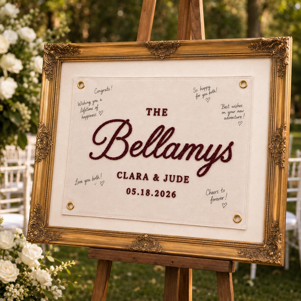 Custom Wedding Guest Book Alternative – Personalized Embroidered Family Name Banner and Wedding Reception Wall Decor Chain Stitch Pennant - photo 3