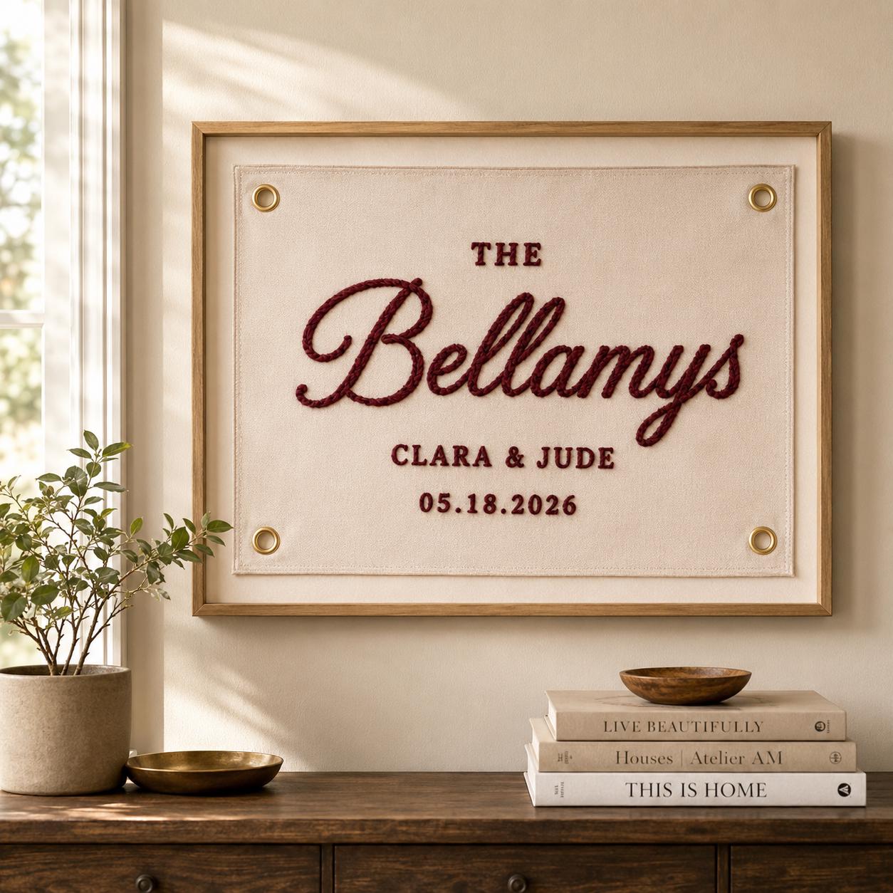Custom Wedding Guest Book Alternative – Personalized Embroidered Family Name Banner and Wedding Reception Wall Decor Chain Stitch Pennant - photo 7