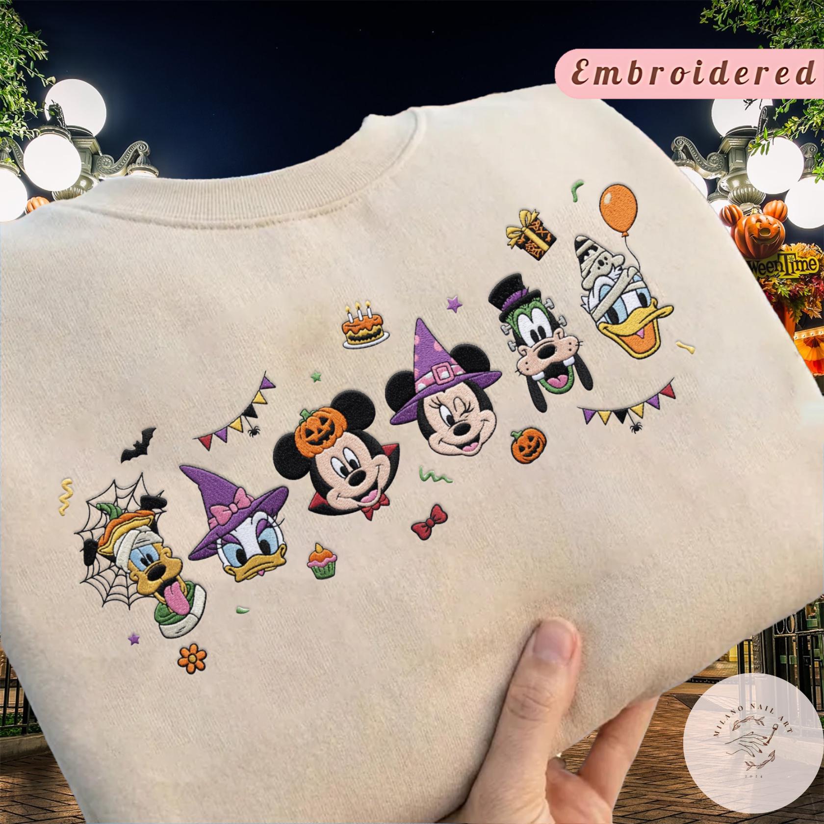 Embroidered Mickey and Friends Halloween Birthday T-Shirt Sweatshirt Hoodie With Lace Trim Tank Top Baby Tee for WDW Disneyland Trip