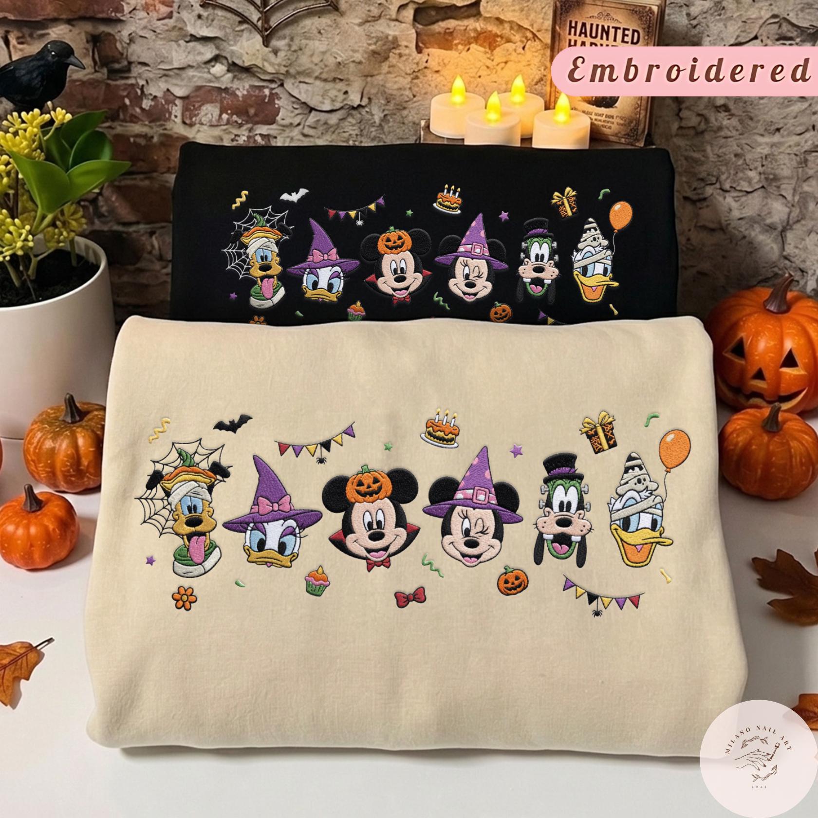 Embroidered Mickey and Friends Halloween Birthday T-Shirt Sweatshirt Hoodie With Lace Trim Tank Top Baby Tee for WDW Disneyland Trip - photo 2