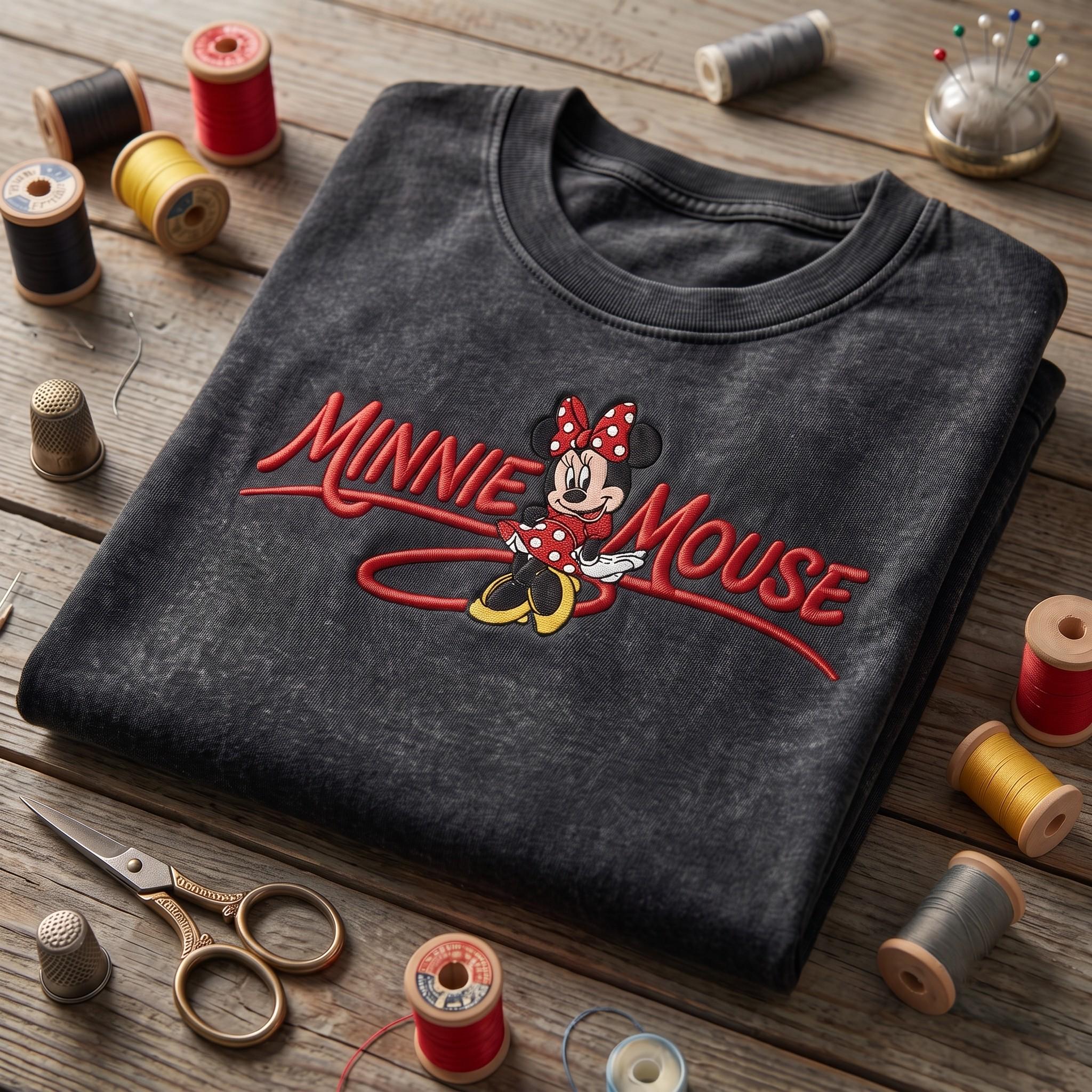 Embroidered Disney Minnie Mouse Vintage Washed Tee for Women, Disneyland Vacation Retro Disney Park Outfit and Gift for Her