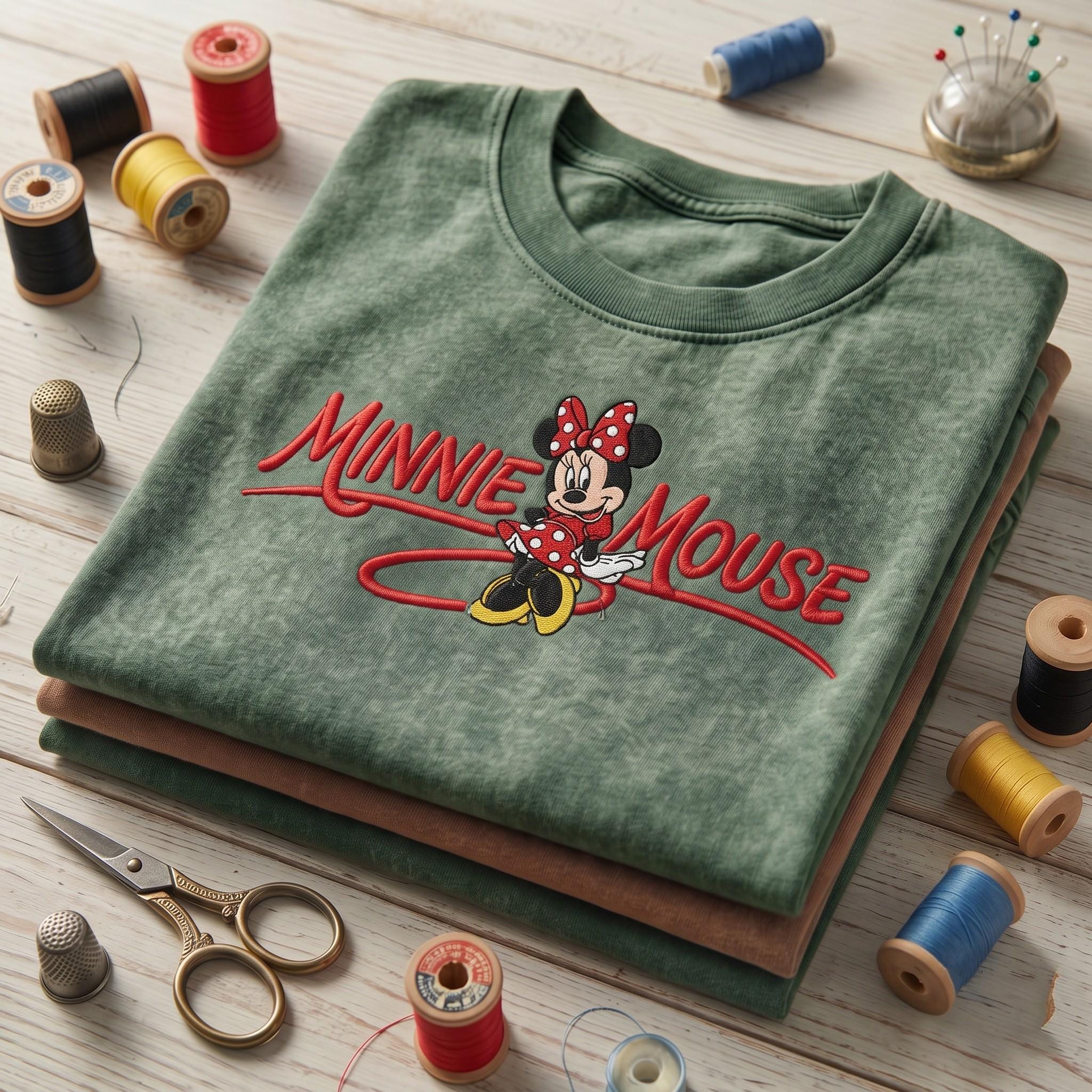 Embroidered Disney Minnie Mouse Vintage Washed Tee for Women, Disneyland Vacation Retro Disney Park Outfit and Gift for Her - photo 2