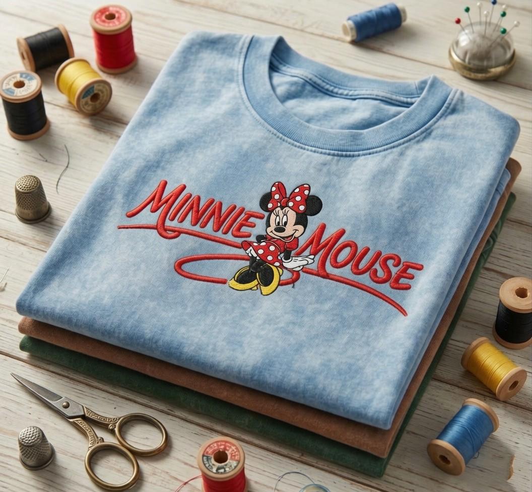 Embroidered Disney Minnie Mouse Vintage Washed Tee for Women, Disneyland Vacation Retro Disney Park Outfit and Gift for Her - photo 3