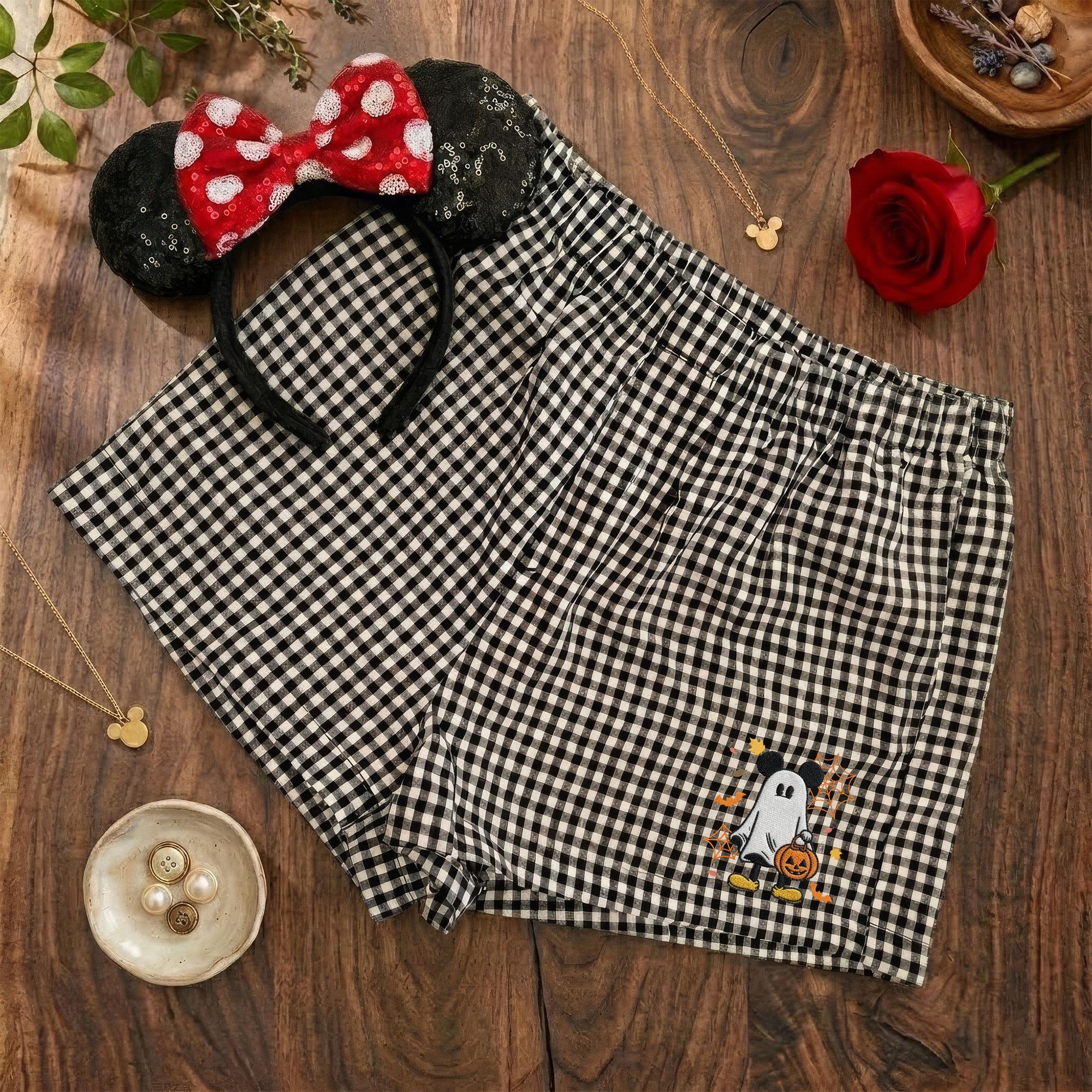 Embroidered Ghost Mickey Disney Halloween Gingham Shorts, Matching Summer Shorts for WDW Disneyland Halloween - photo 3