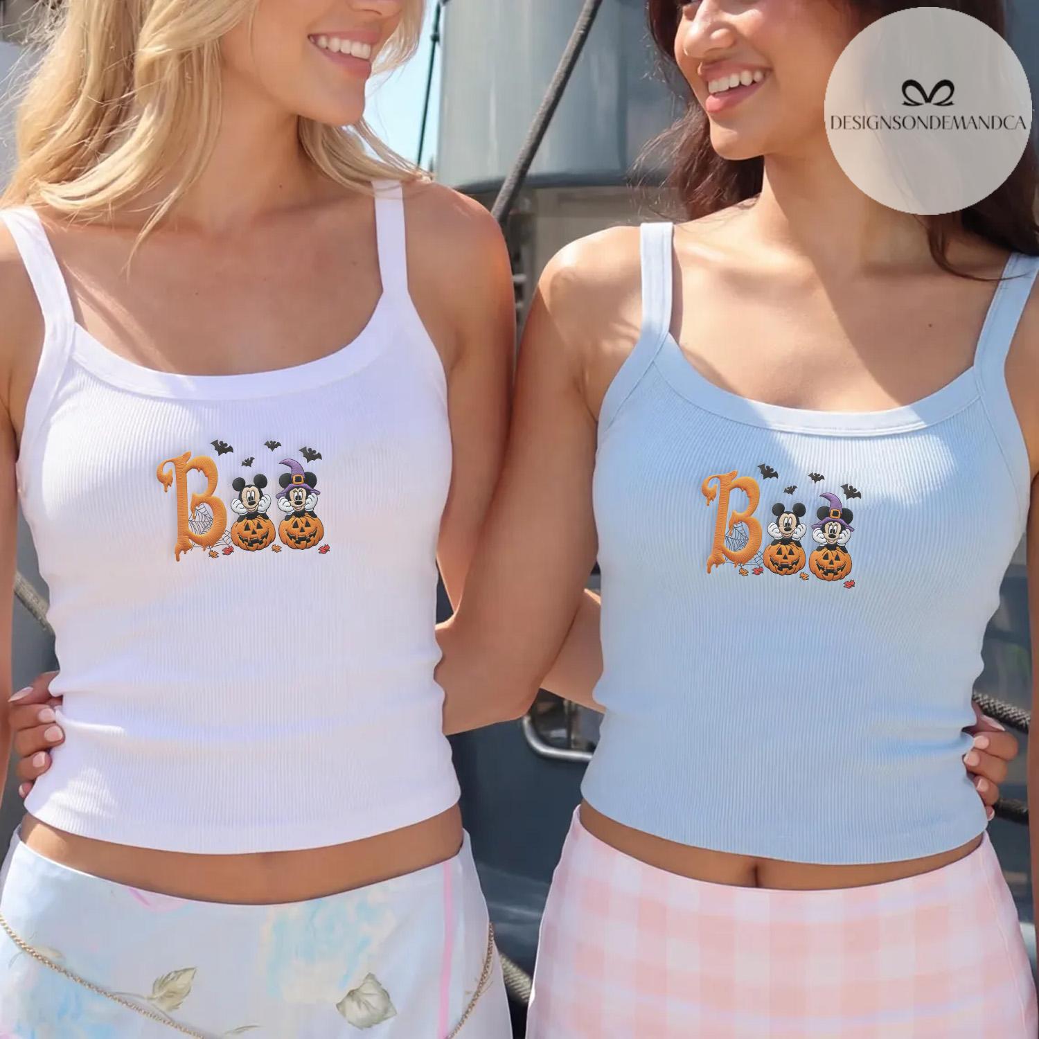 Embroidered Mickey Minnie Pumpkin Boo Disney Halloween Shirt With Lace Trim Tank Top Baby Tee for WDW Disneyland Trip - photo 2