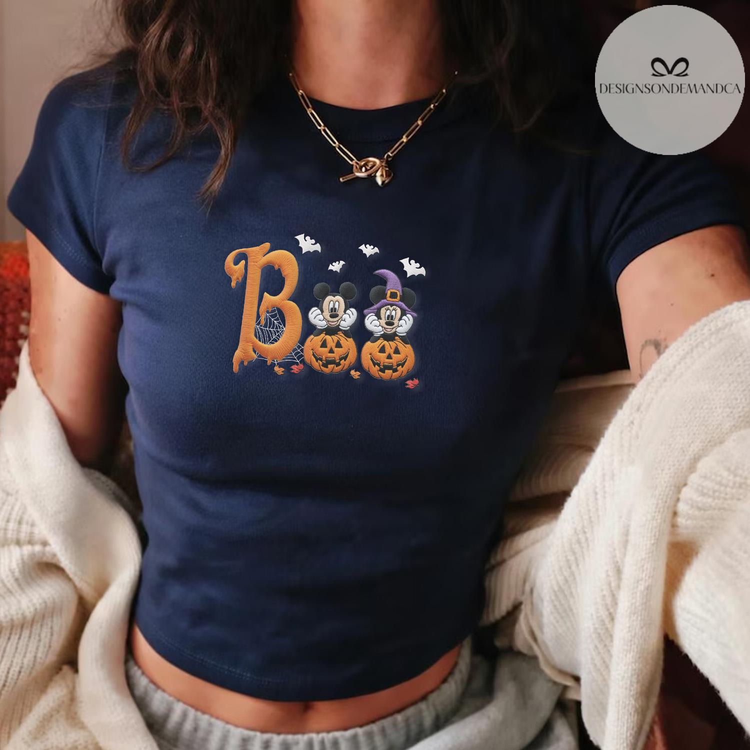 Embroidered Mickey Minnie Pumpkin Boo Disney Halloween Shirt With Lace Trim Tank Top Baby Tee for WDW Disneyland Trip - photo 6