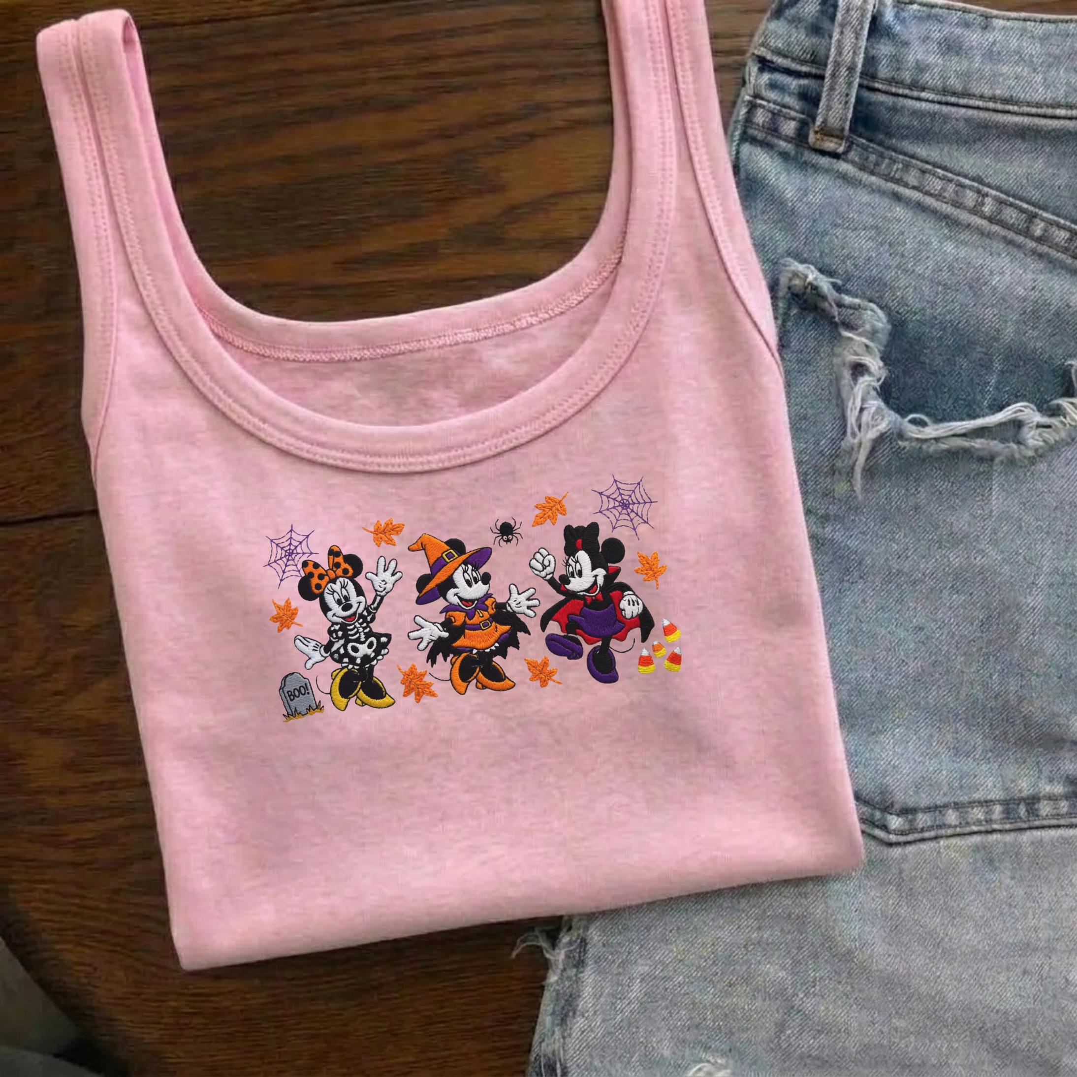 Embroidered Minnie Mouse Halloween Tank Top – Disney Spooky Season Baby Tee and Cute Friends Crop Tee Halloween Outfit - photo 4
