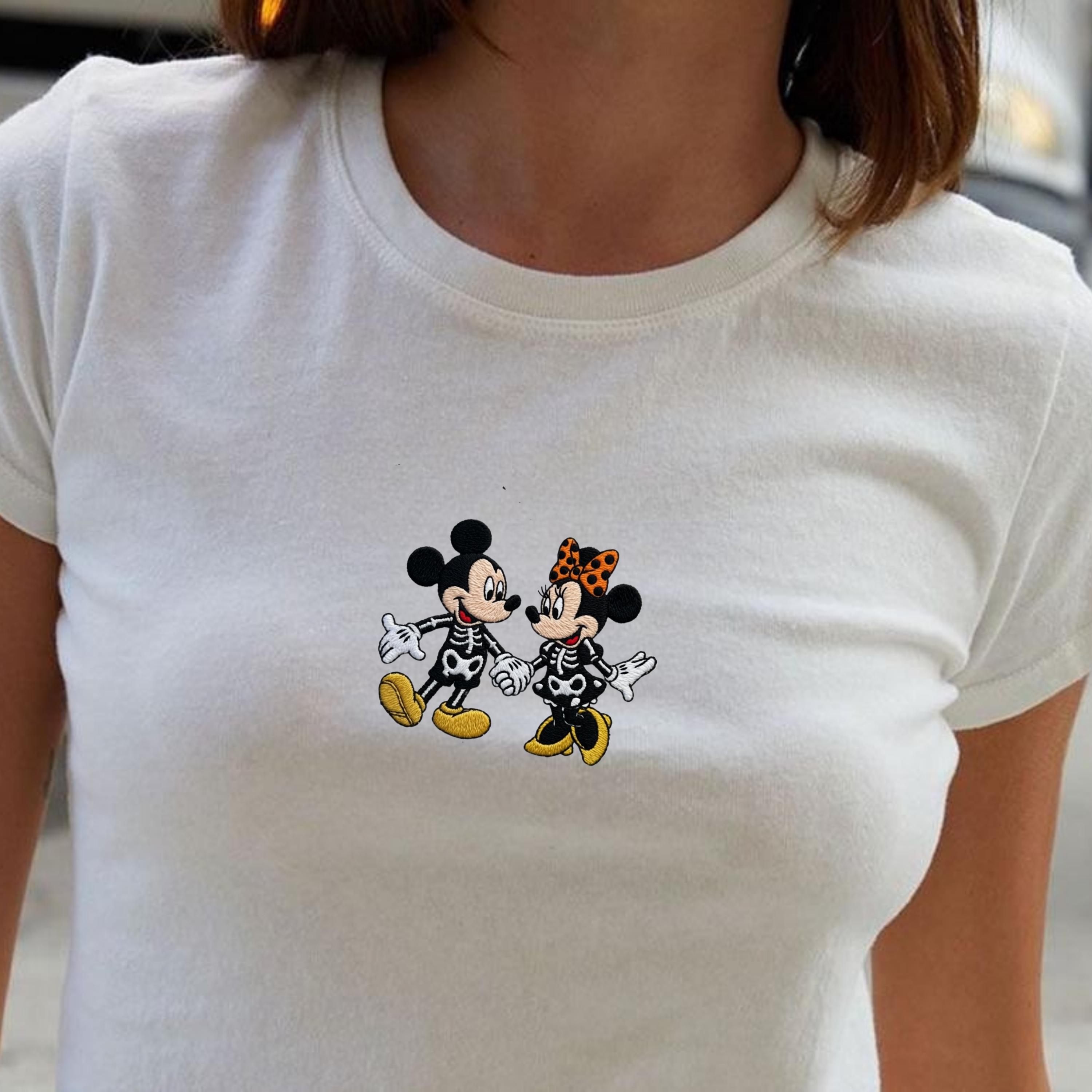Embroidered Mickey Minnie Halloween Tank Top – Disney Skeleton Couple Baby Tee and Cute Spooky Crop Tee Disneyland Vacation Outfit - photo 3