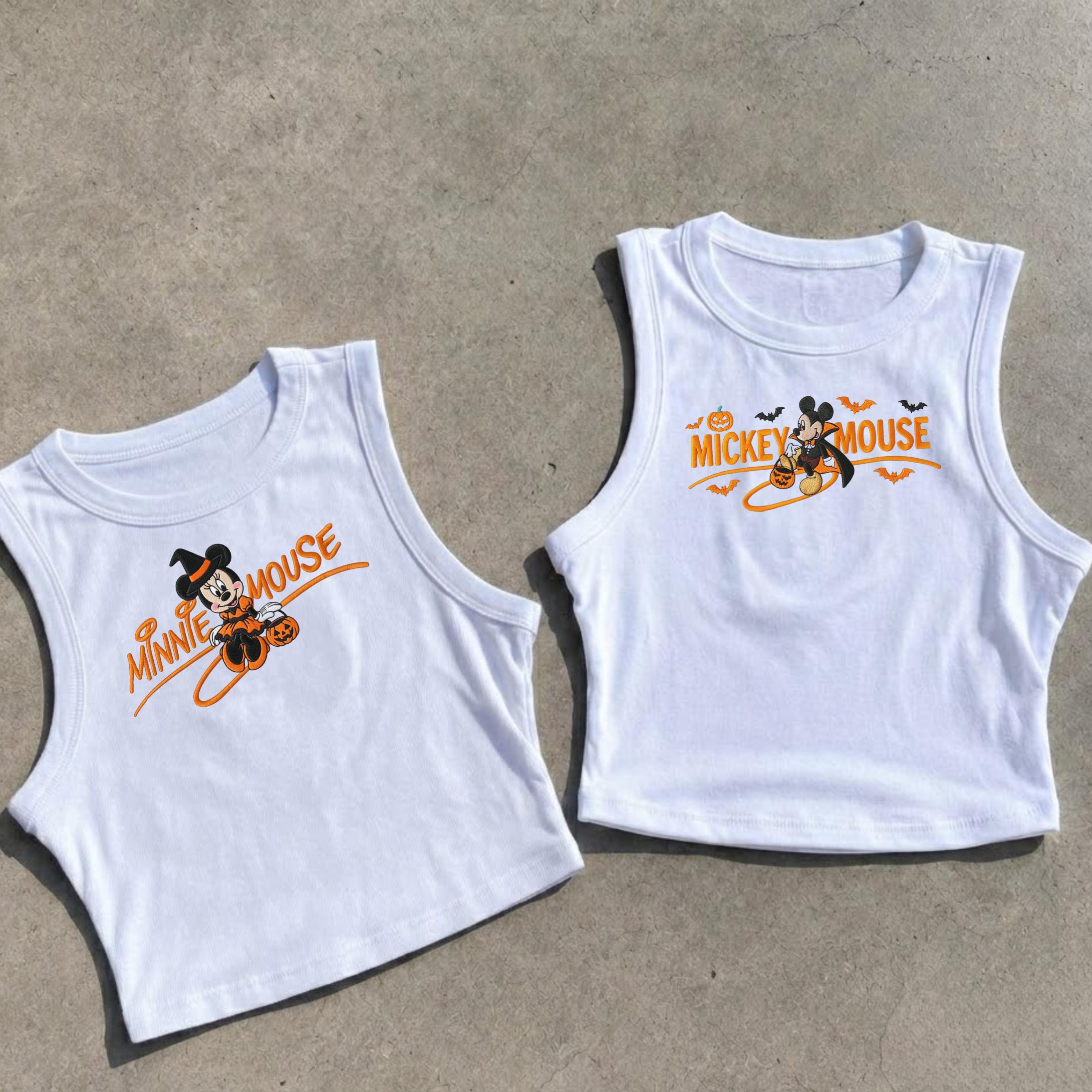 Embroidered Mickey Minnie Halloween Tank Top – Disney Couple Baby Tee and Mickey Mouse Crop Tee Minnie Mouse Disneyland Outfit