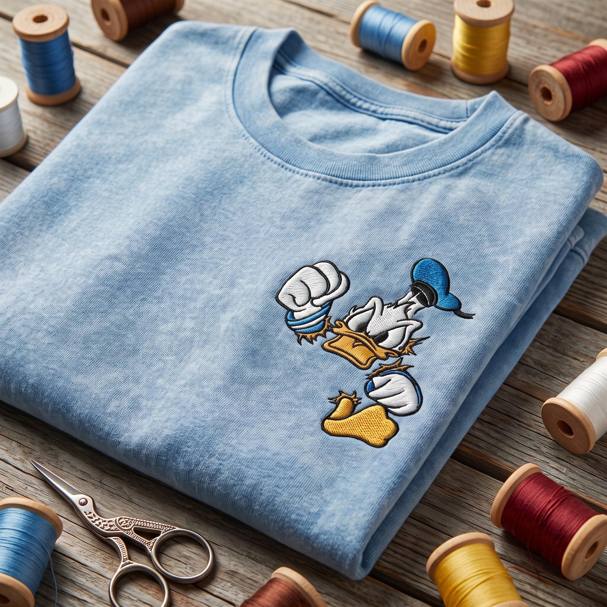 Embroidered Disney Angry Donald Duck Vintage Washed Tee for Family Matching Disneyland Vacation and Retro Park Outfit