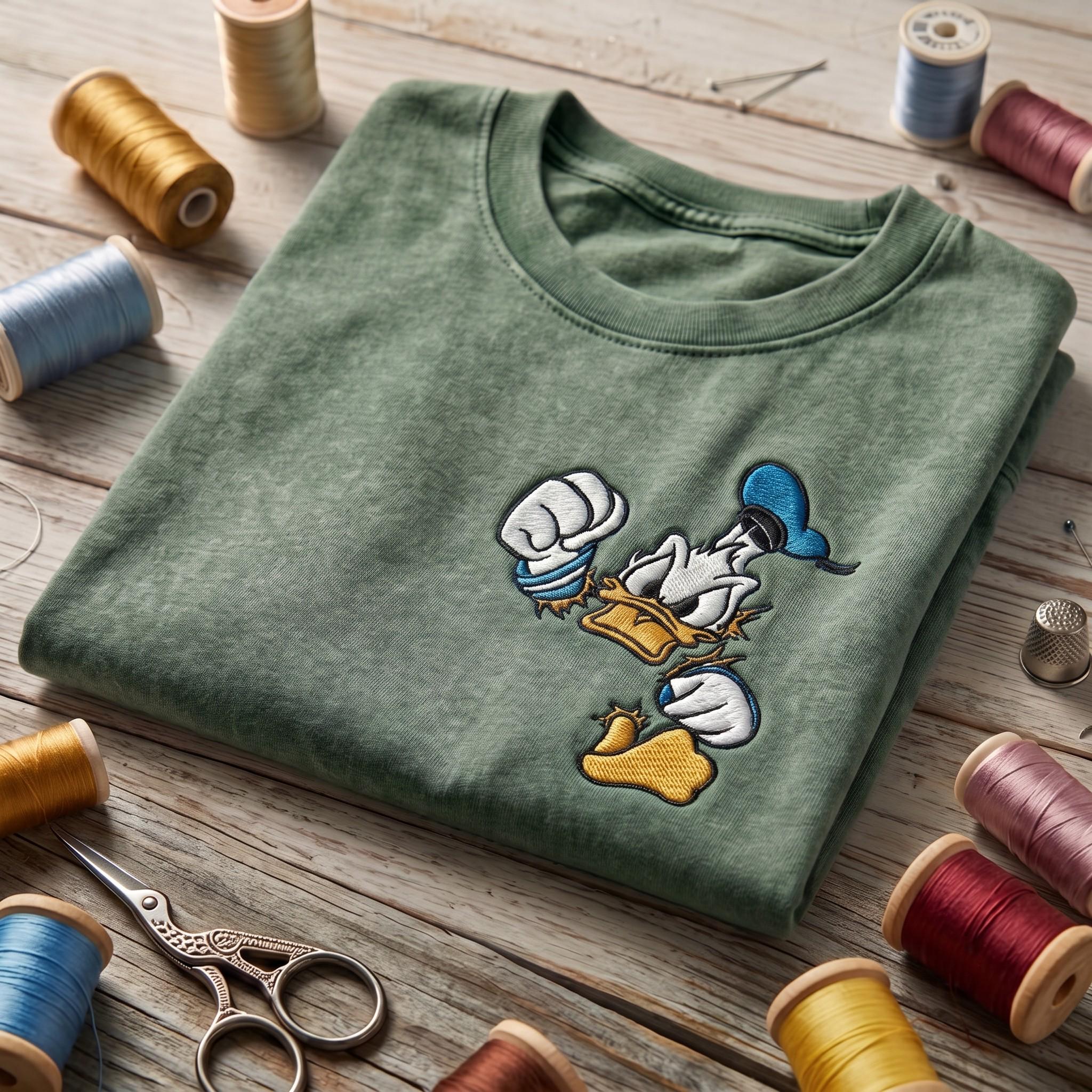 Embroidered Disney Angry Donald Duck Vintage Washed Tee for Family Matching Disneyland Vacation and Retro Park Outfit - photo 2