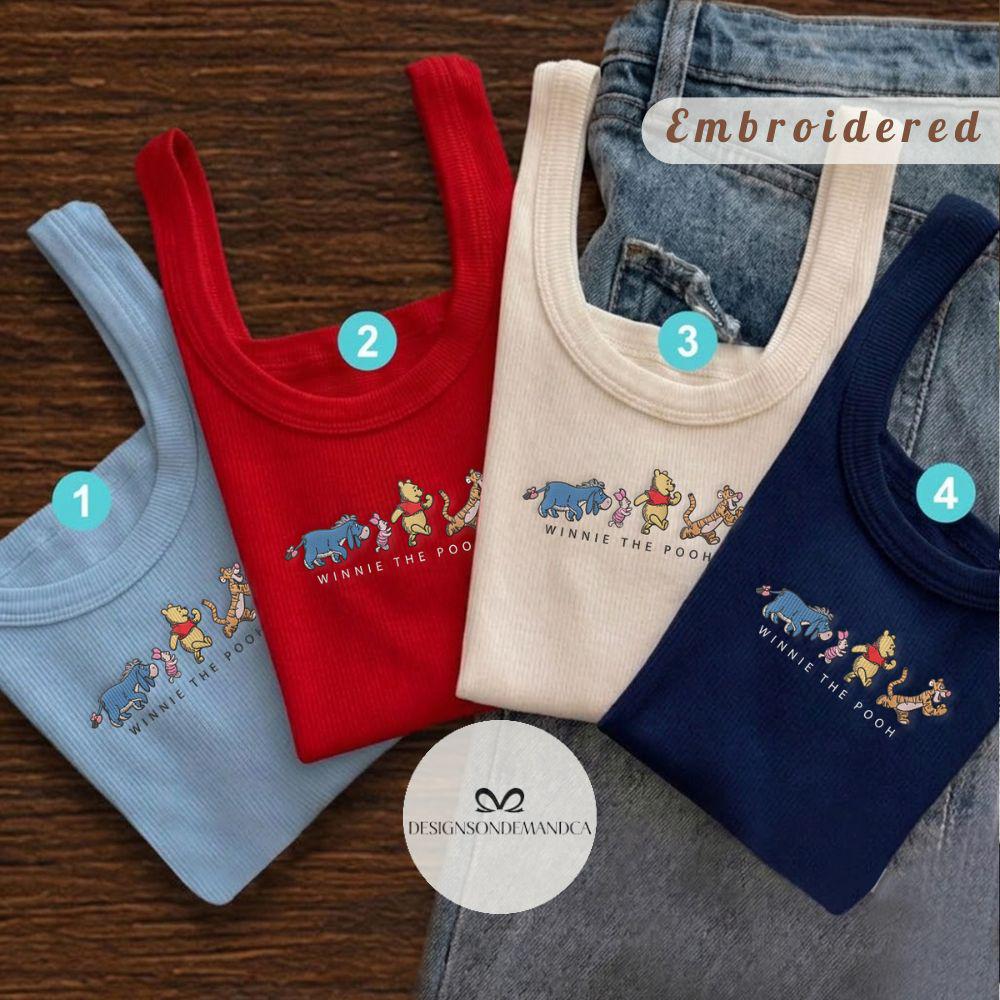 Embroidered Winnie the Pooh Shirt With Piglet Eeyore and Tigger Lace Trim Tank Top Baby Tee for WDW Disneyland Trip - photo 2