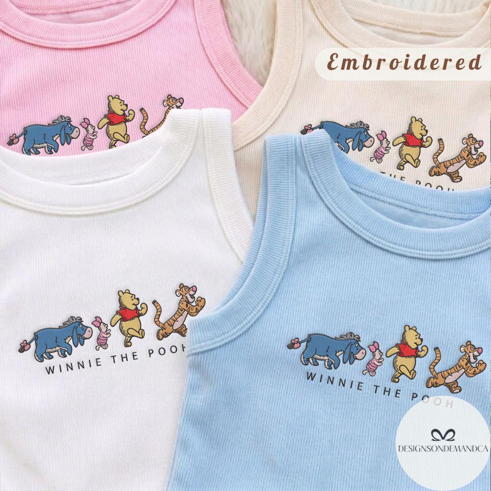 Embroidered Winnie the Pooh Shirt With Piglet Eeyore and Tigger Lace Trim Tank Top Baby Tee for WDW Disneyland Trip - photo 4