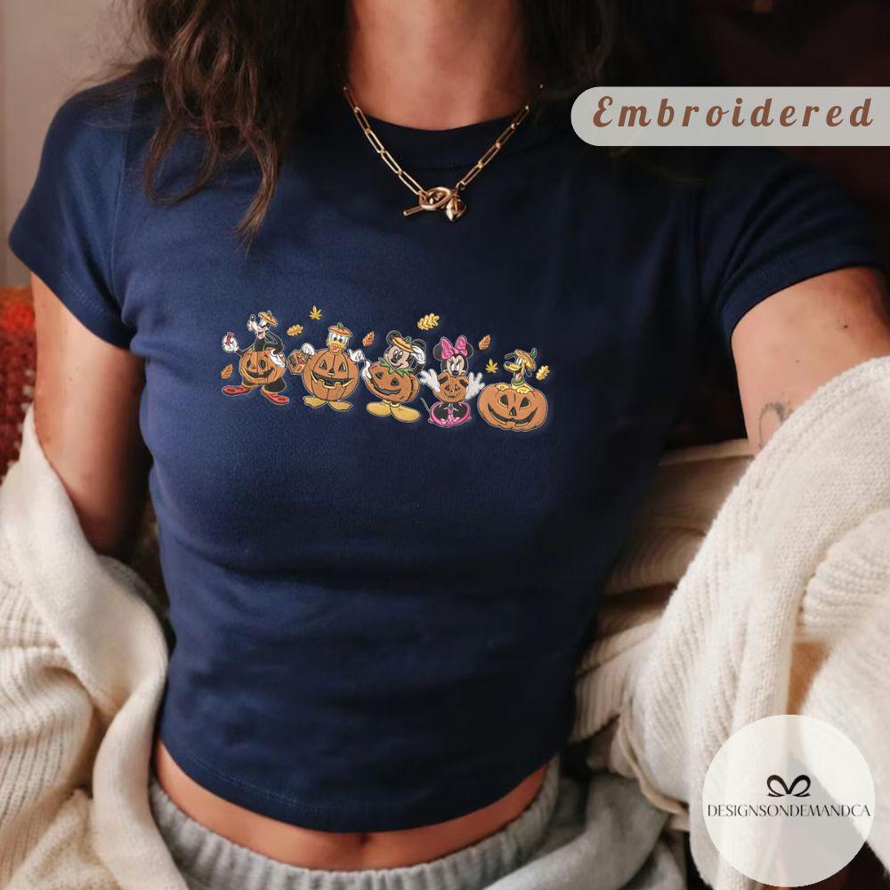 Embroidered Mickey and Friends Pumpkin Disney Halloween Shirt With Fall Vibes Lace Trim Tank Top Baby Tee for WDW Disneyland Trip - photo 3
