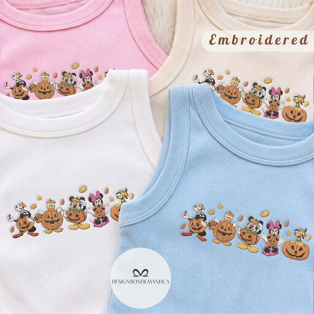 Embroidered Mickey and Friends Pumpkin Disney Halloween Shirt With Fall Vibes Lace Trim Tank Top Baby Tee for WDW Disneyland Trip - photo 6